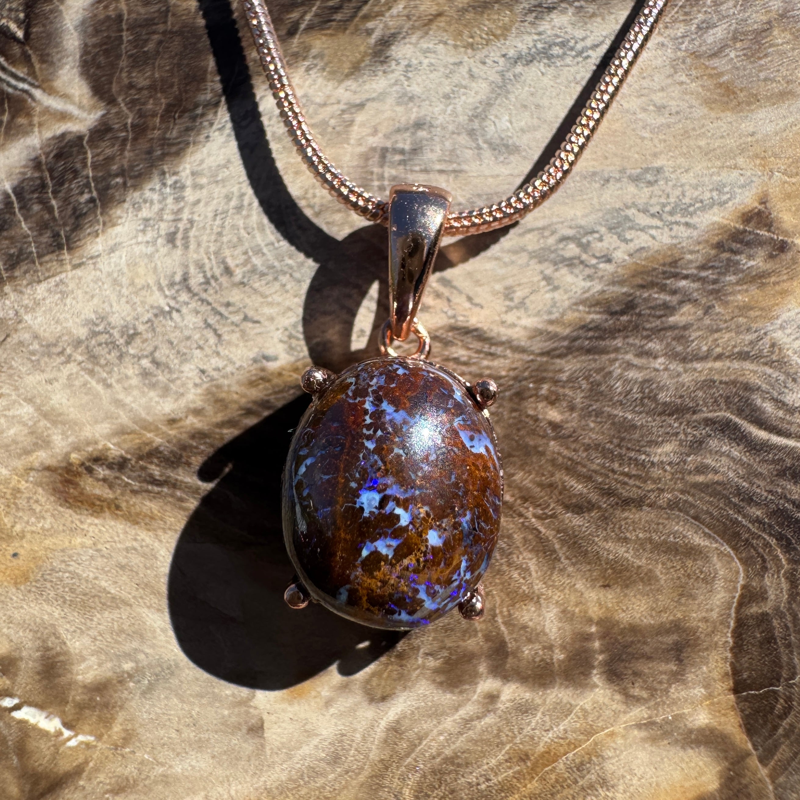 3.2ct Queensland Opal Pendant Necklace ~ 'Dorrigo Violet' | Rose Gold Coated 925 Sterling Silver | Solid Australian Opal