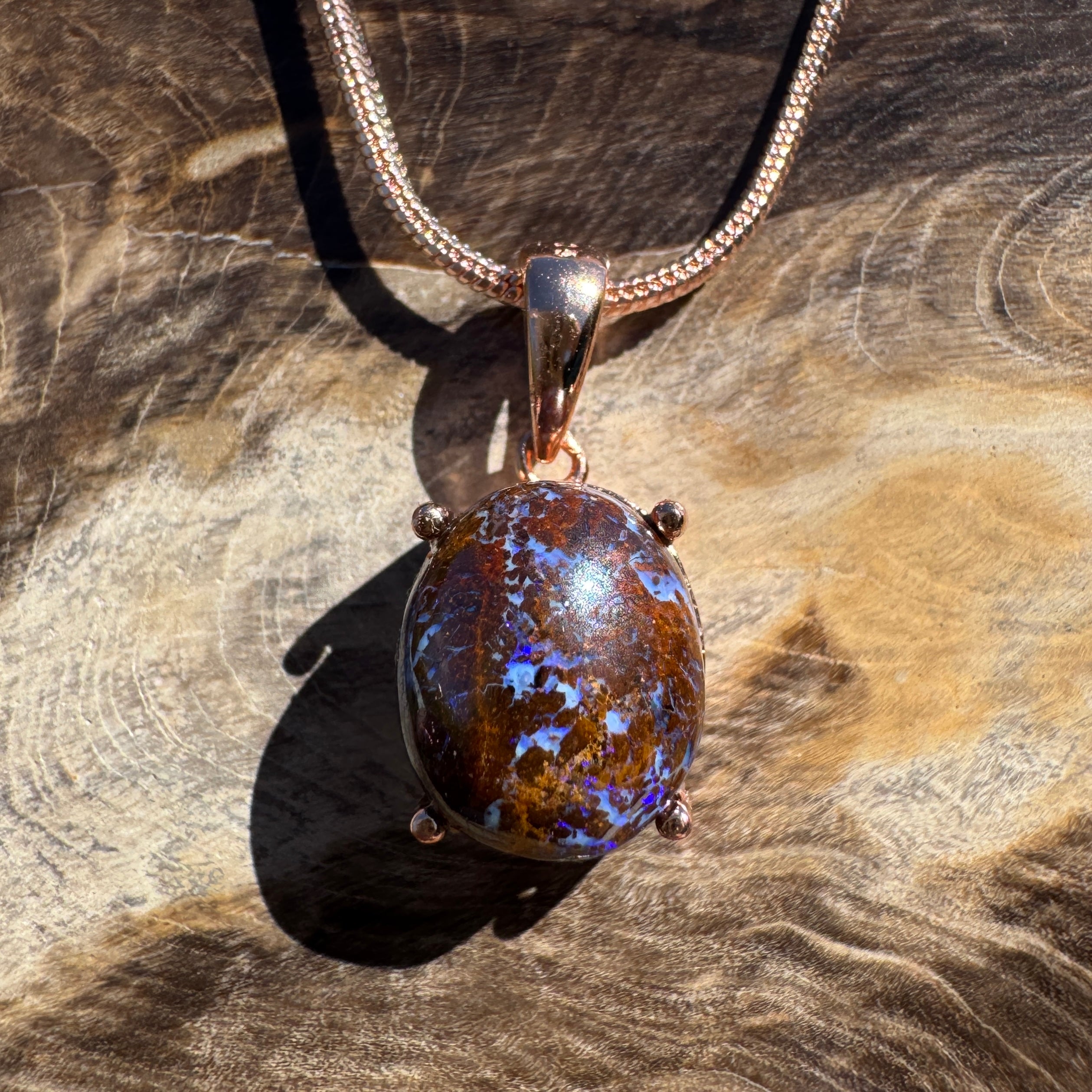 3.2ct Queensland Opal Pendant Necklace ~ 'Dorrigo Violet' | Rose Gold Coated 925 Sterling Silver | Solid Australian Opal