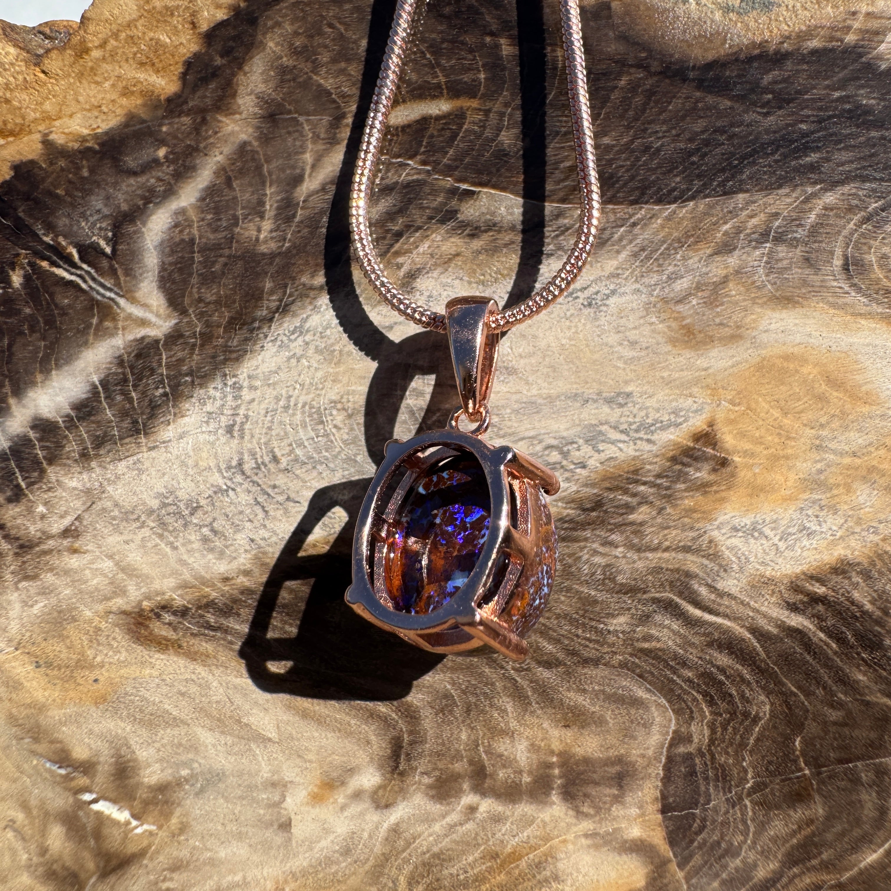 3.2ct Queensland Opal Pendant Necklace ~ 'Dorrigo Violet' | Rose Gold Coated 925 Sterling Silver | Solid Australian Opal