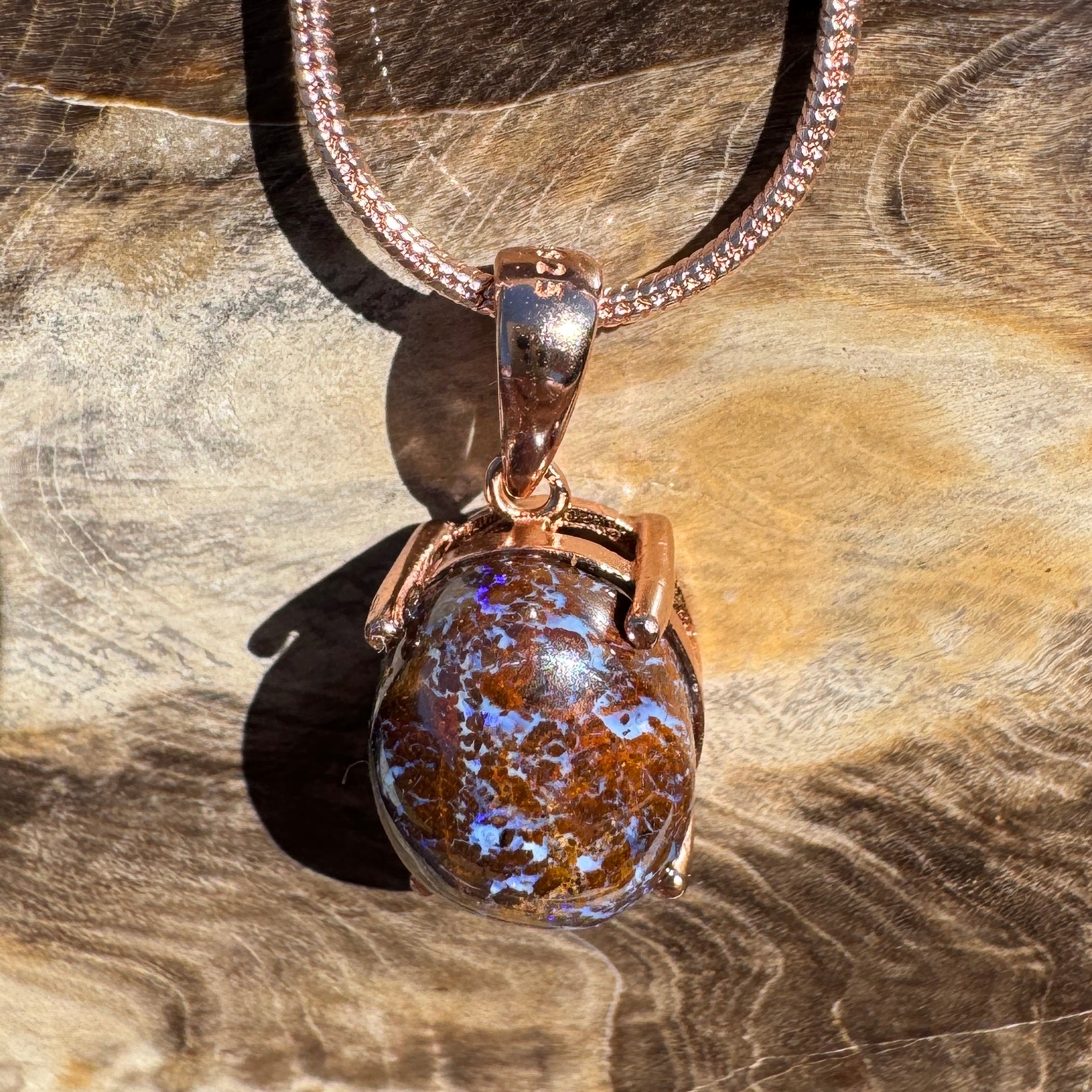 3.2ct Queensland Opal Pendant Necklace ~ 'Dorrigo Violet' | Rose Gold Coated 925 Sterling Silver | Solid Australian Opal