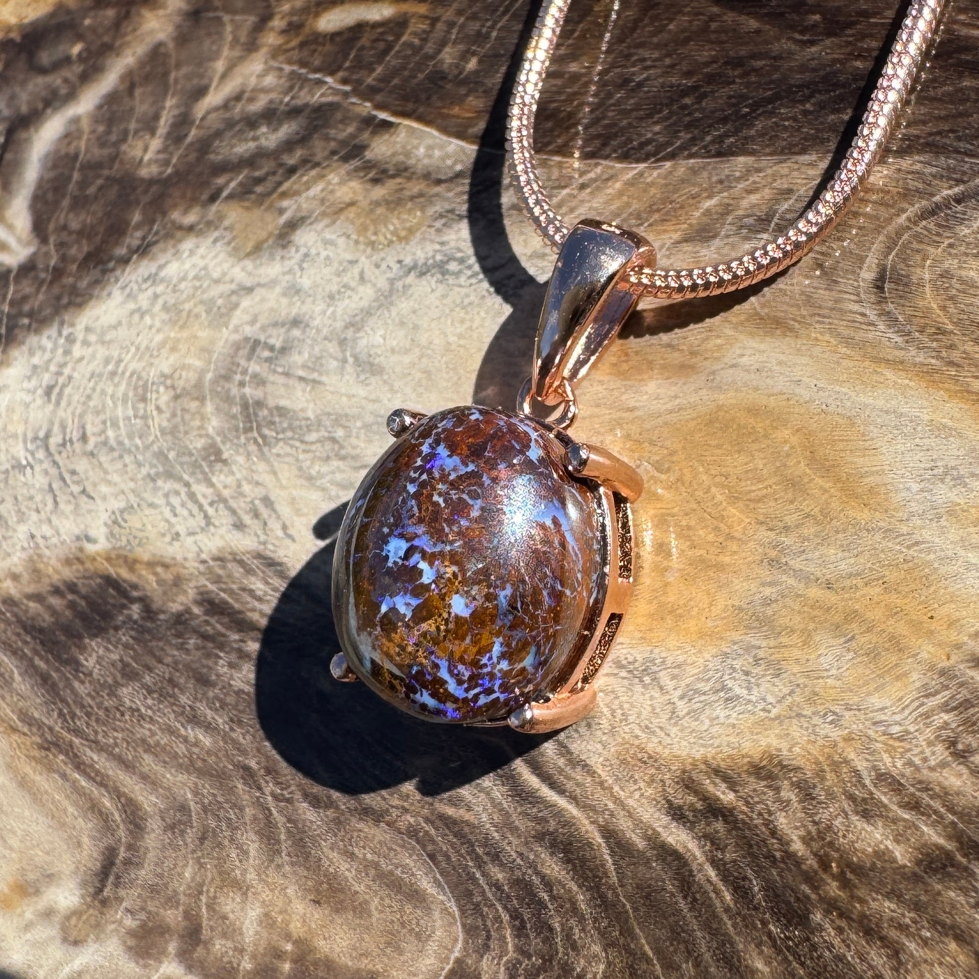 3.2ct Queensland Opal Pendant Necklace ~ 'Dorrigo Violet' | Rose Gold Coated 925 Sterling Silver | Solid Australian Opal