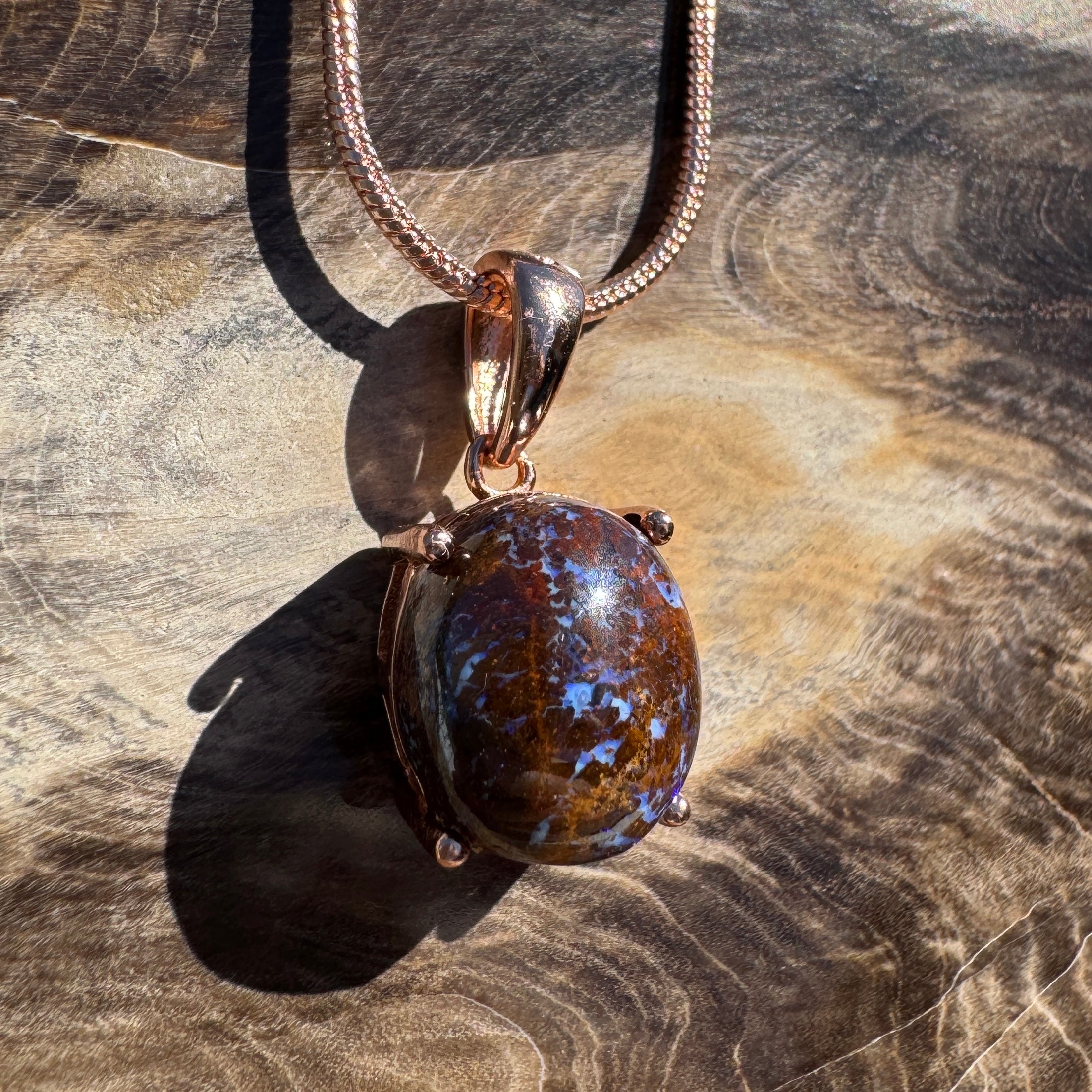 3.2ct Queensland Opal Pendant Necklace ~ 'Dorrigo Violet' | Rose Gold Coated 925 Sterling Silver | Solid Australian Opal