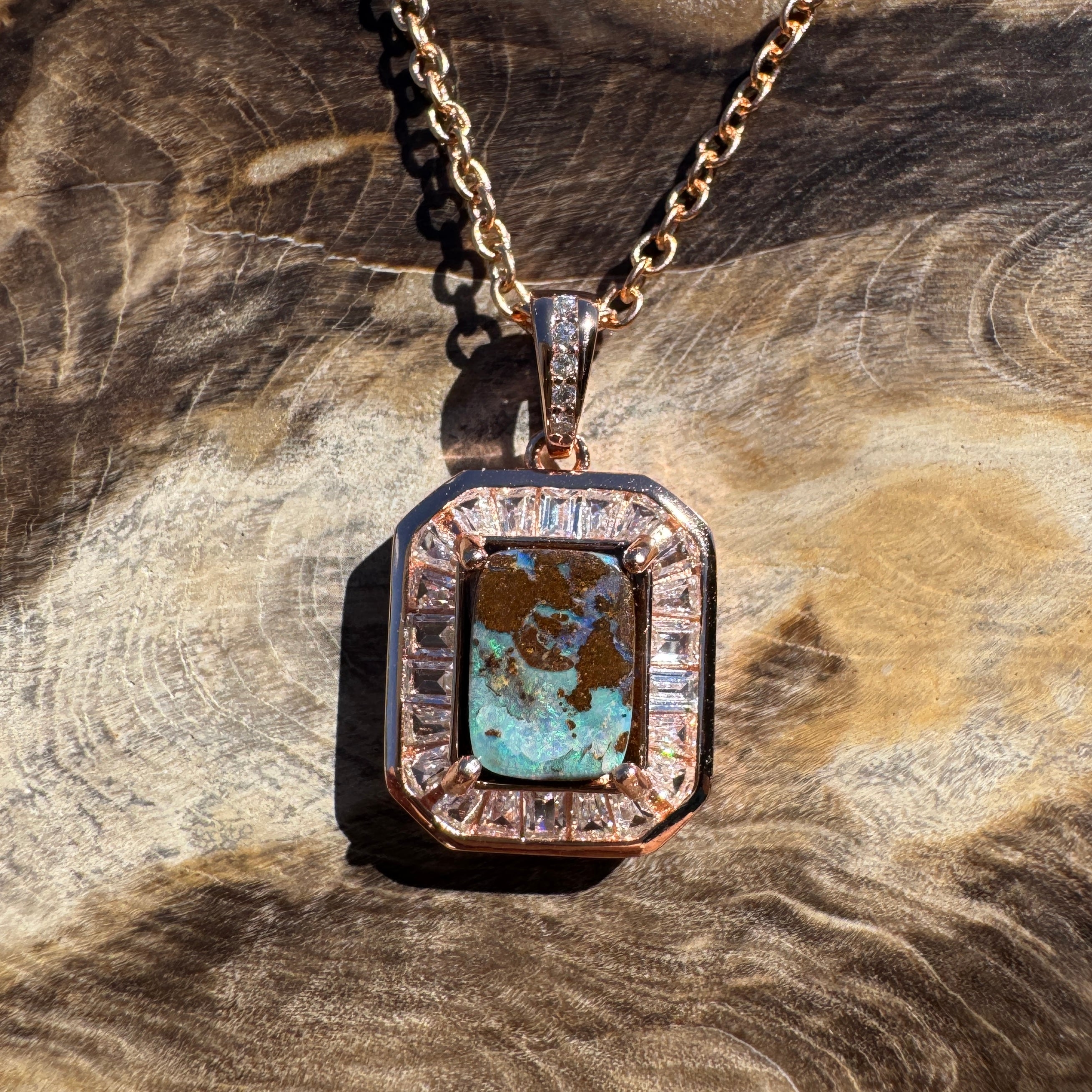 1.1ct Queensland Opal Pendant Necklace ~ 'Byron Bay Blue' | Rose Gold Coated 925 Sterling Silver | Solid Australian Opal