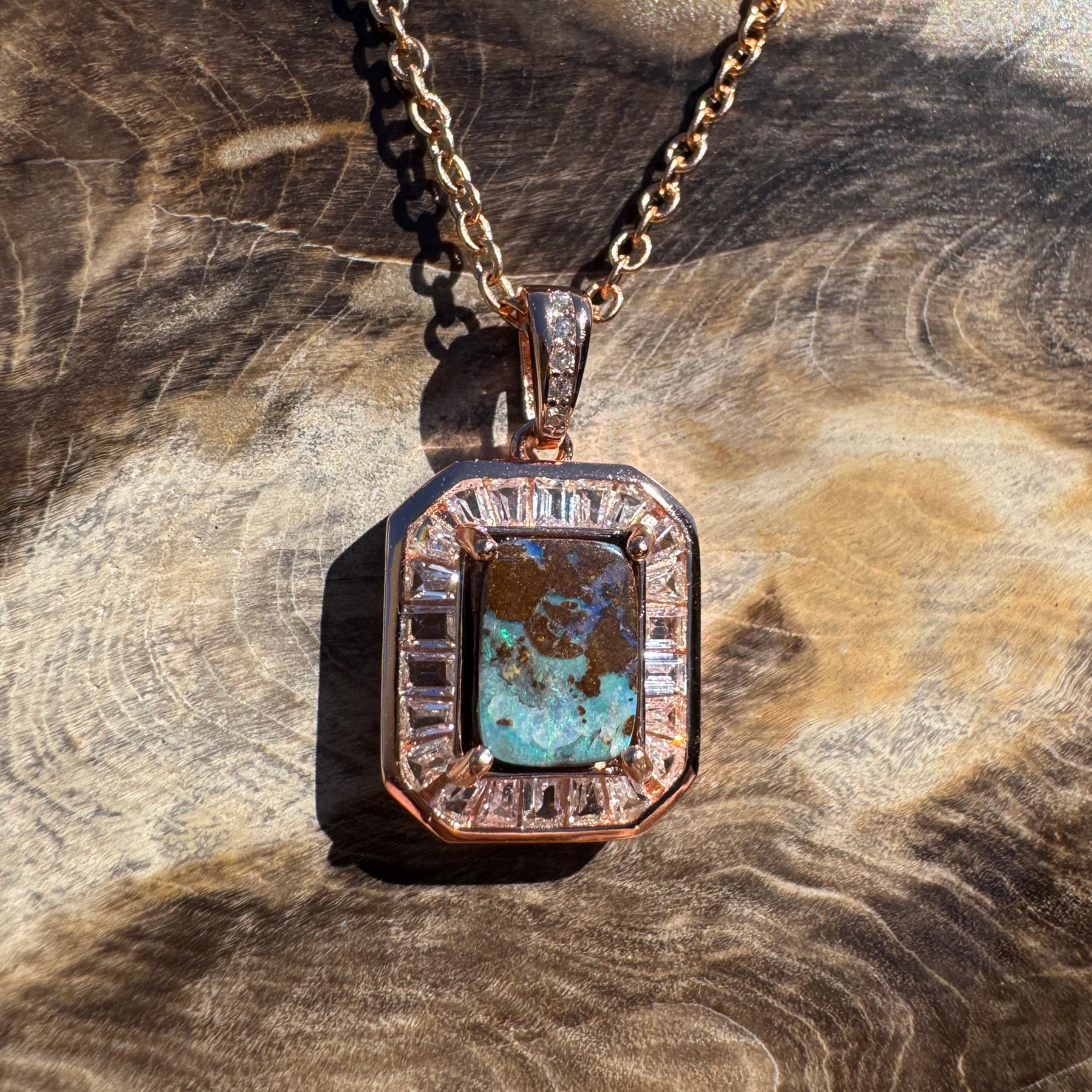 1.1ct Queensland Opal Pendant Necklace ~ 'Byron Bay Blue' | Rose Gold Coated 925 Sterling Silver | Solid Australian Opal