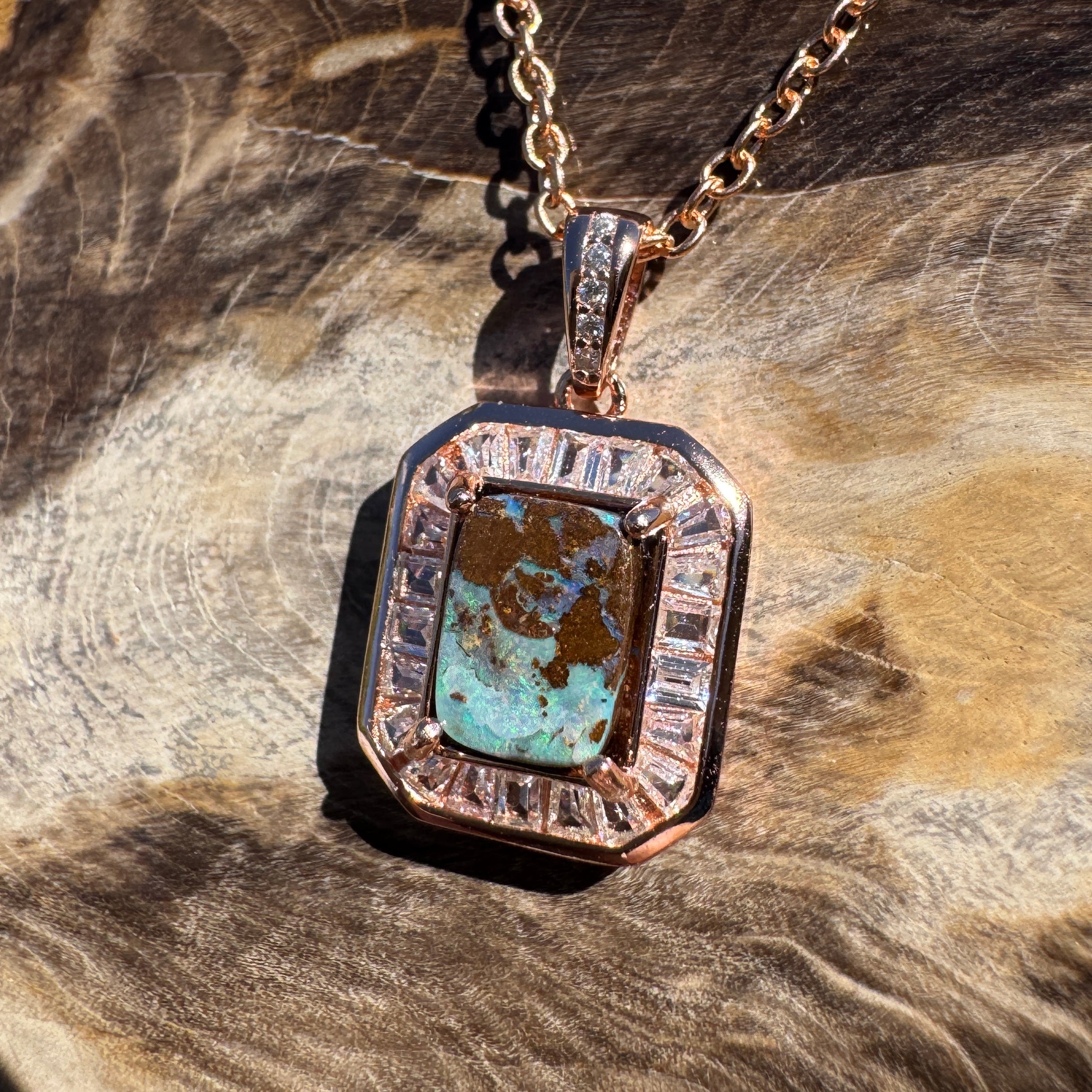 1.1ct Queensland Opal Pendant Necklace ~ 'Byron Bay Blue' | Rose Gold Coated 925 Sterling Silver | Solid Australian Opal
