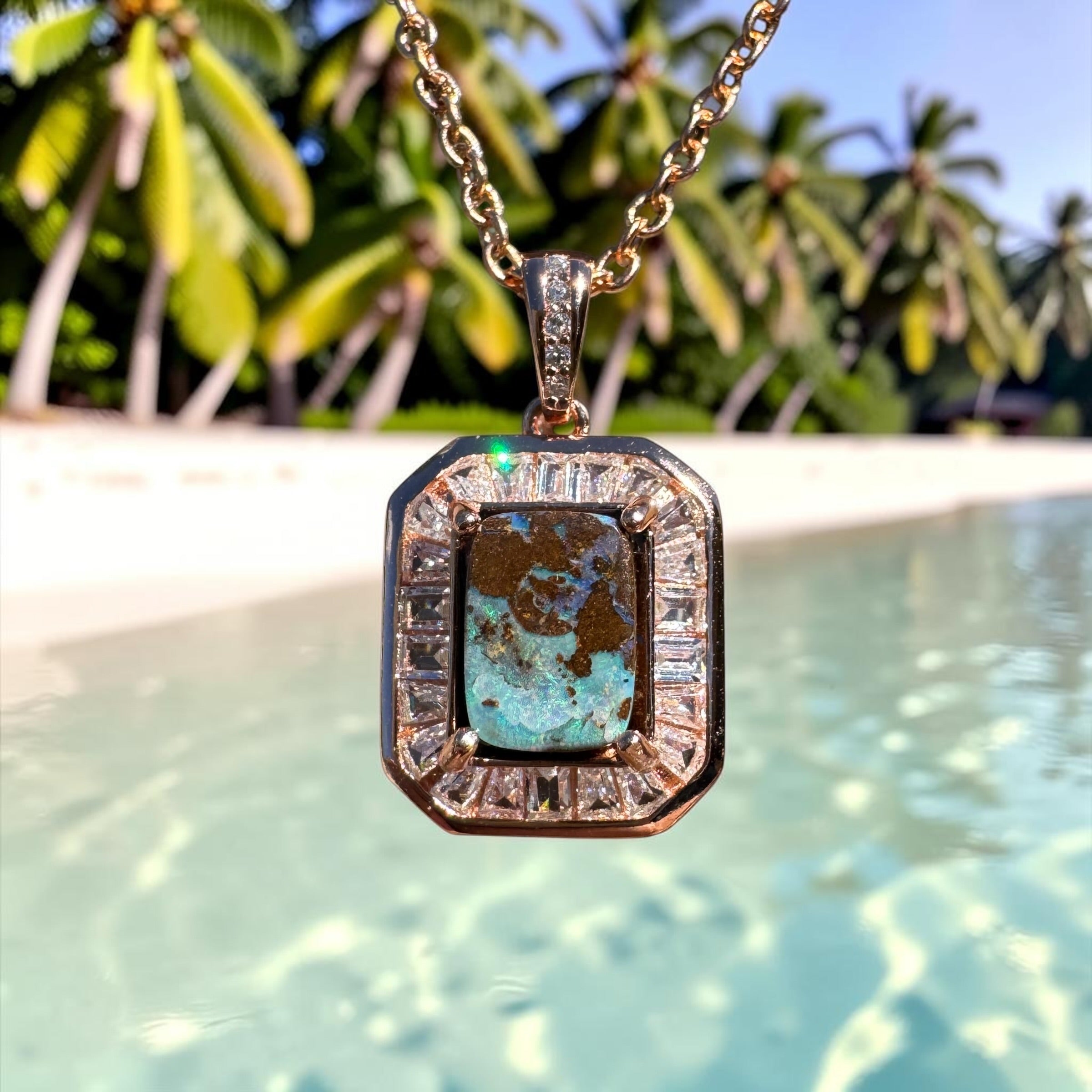 1.1ct Queensland Opal Pendant Necklace ~ 'Byron Bay Blue' | Rose Gold Coated 925 Sterling Silver | Solid Australian Opal