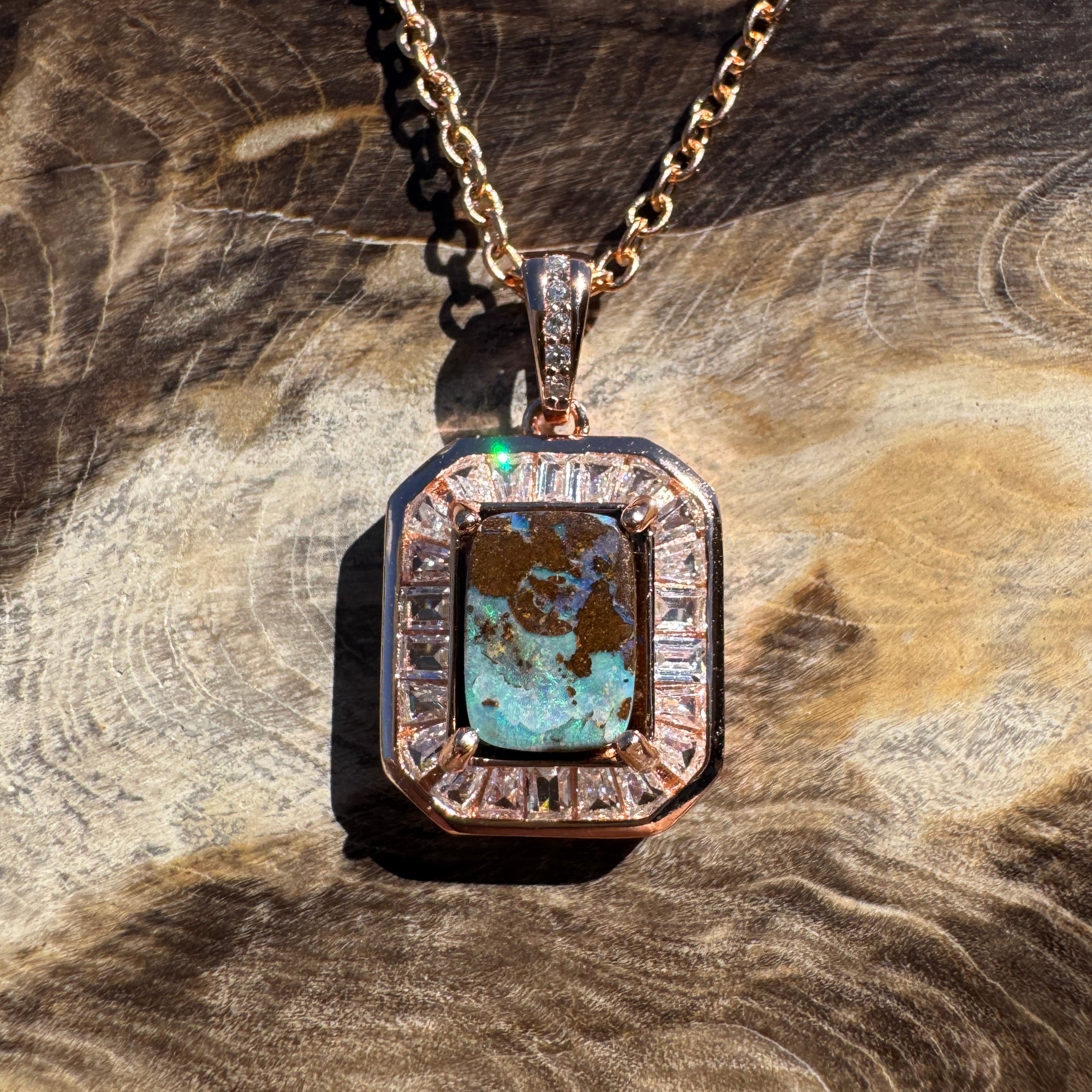 1.1ct Queensland Opal Pendant Necklace ~ 'Byron Bay Blue' | Rose Gold Coated 925 Sterling Silver | Solid Australian Opal