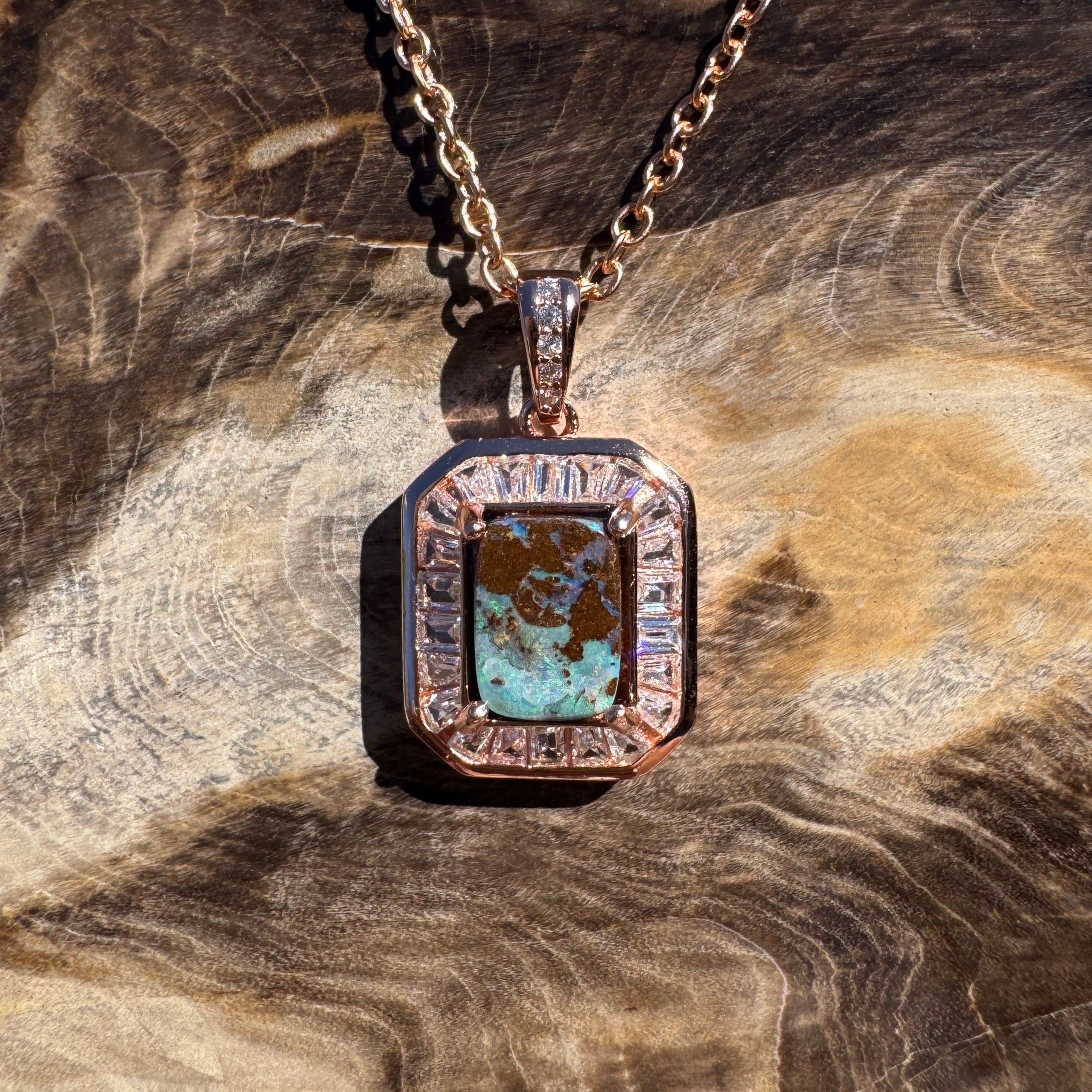 1.1ct Queensland Opal Pendant Necklace ~ 'Byron Bay Blue' | Rose Gold Coated 925 Sterling Silver | Solid Australian Opal