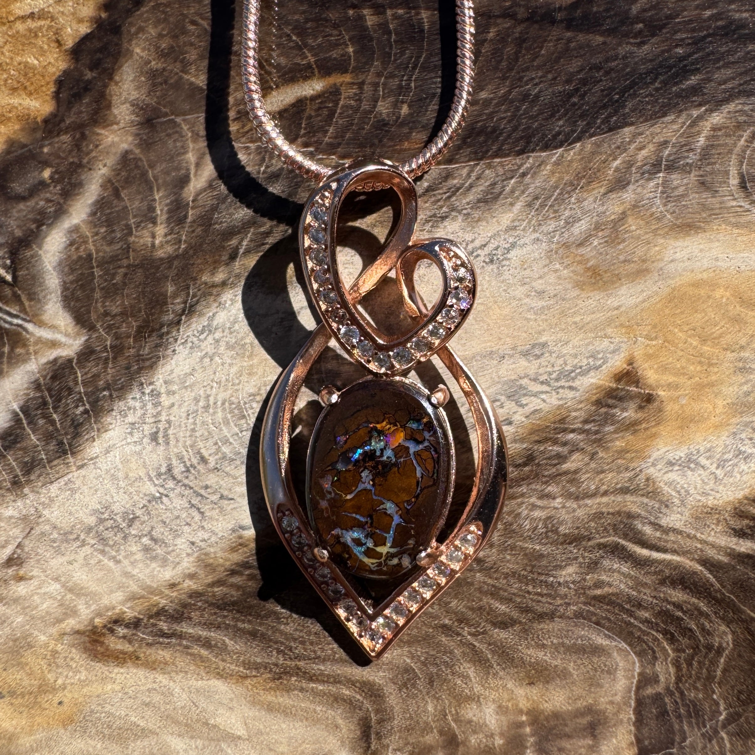 4.9ct Queensland Opal Pendant Necklace ~ 'Twelve Apostles Rose' | Rose Gold Coated 925 Sterling Silver | Solid Australian Opal