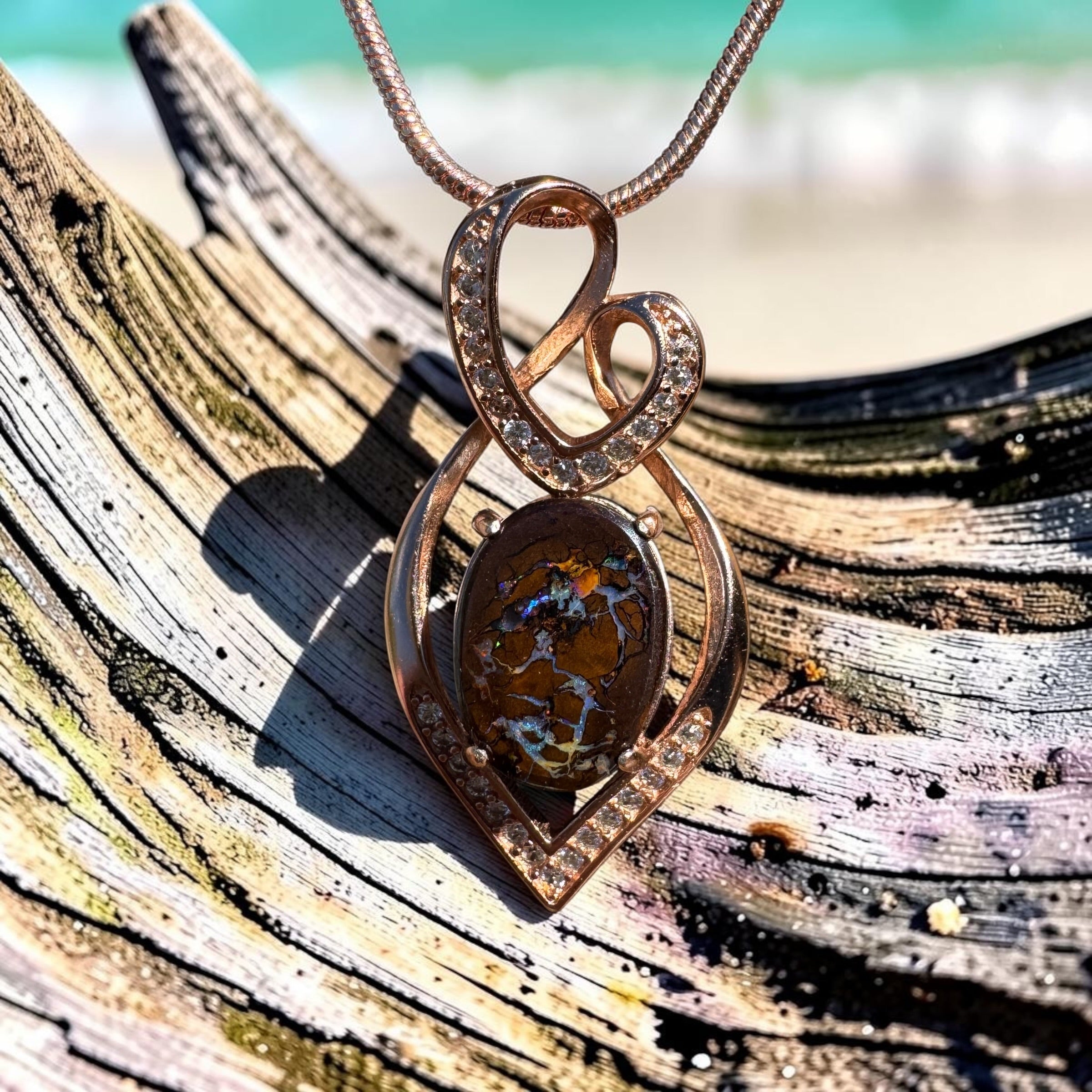 4.9ct Queensland Opal Pendant Necklace ~ 'Twelve Apostles Rose' | Rose Gold Coated 925 Sterling Silver | Solid Australian Opal