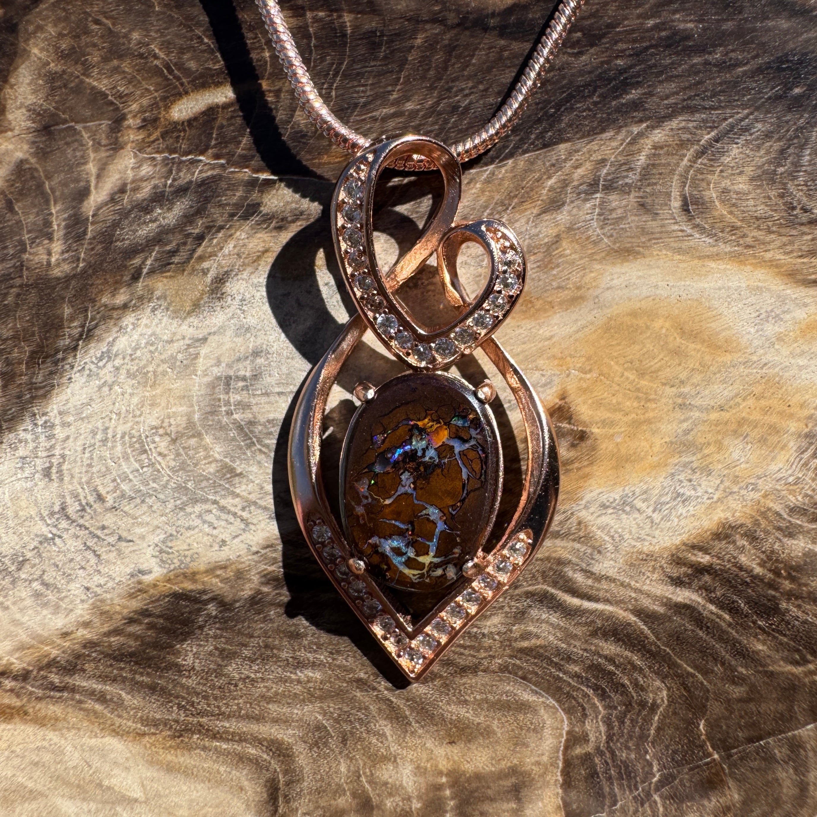 4.9ct Queensland Opal Pendant Necklace ~ 'Twelve Apostles Rose' | Rose Gold Coated 925 Sterling Silver | Solid Australian Opal
