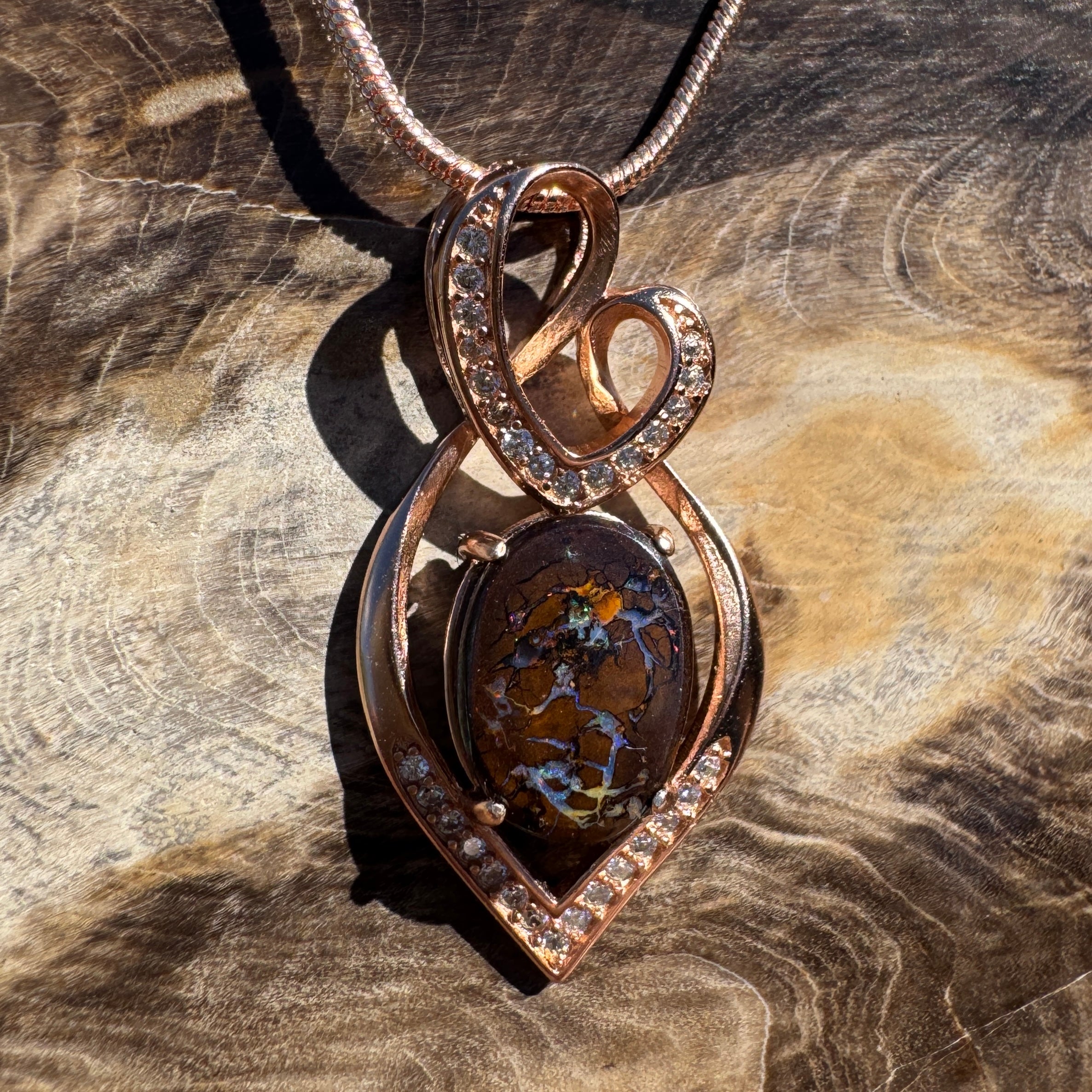 4.9ct Queensland Opal Pendant Necklace ~ 'Twelve Apostles Rose' | Rose Gold Coated 925 Sterling Silver | Solid Australian Opal