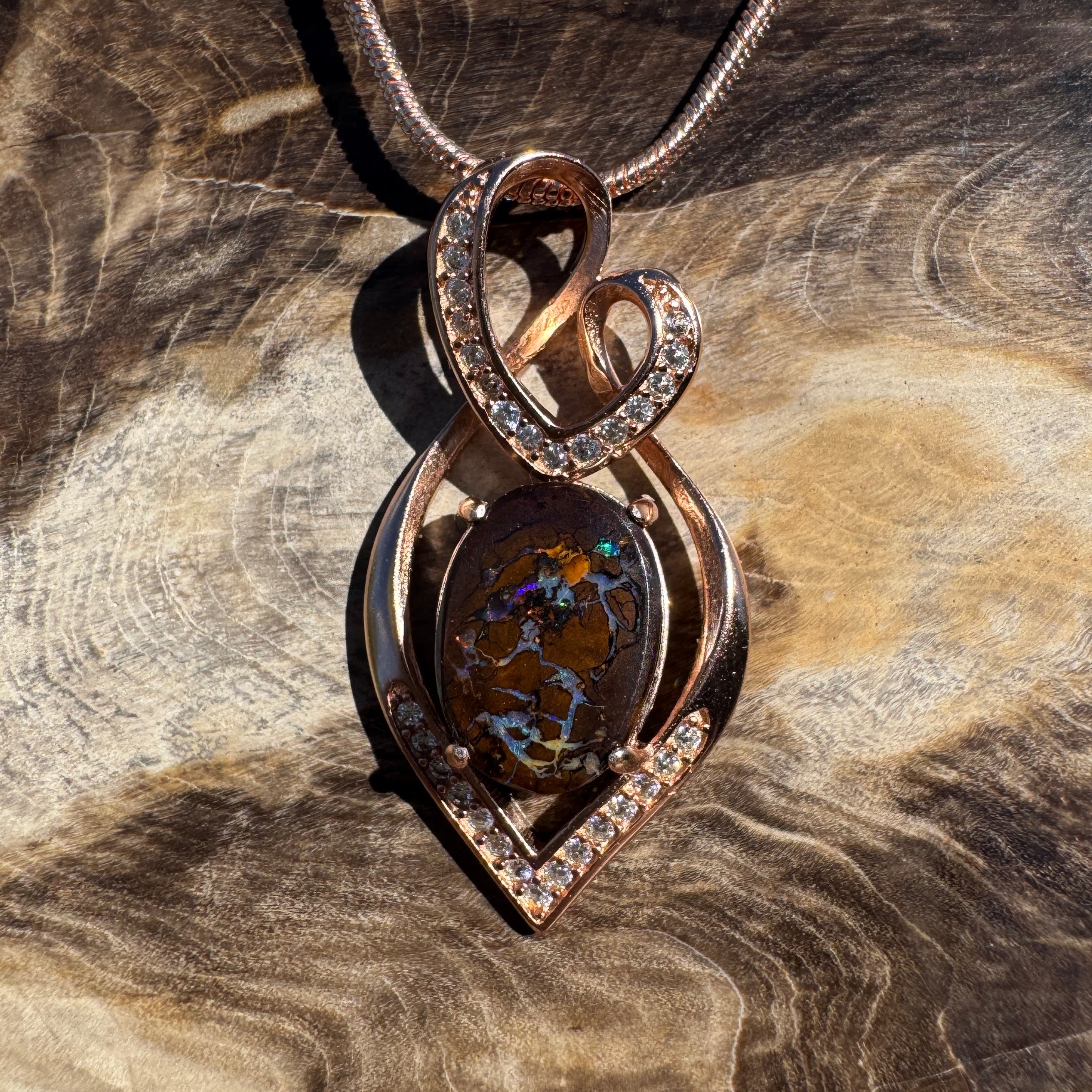 4.9ct Queensland Opal Pendant Necklace ~ 'Twelve Apostles Rose' | Rose Gold Coated 925 Sterling Silver | Solid Australian Opal
