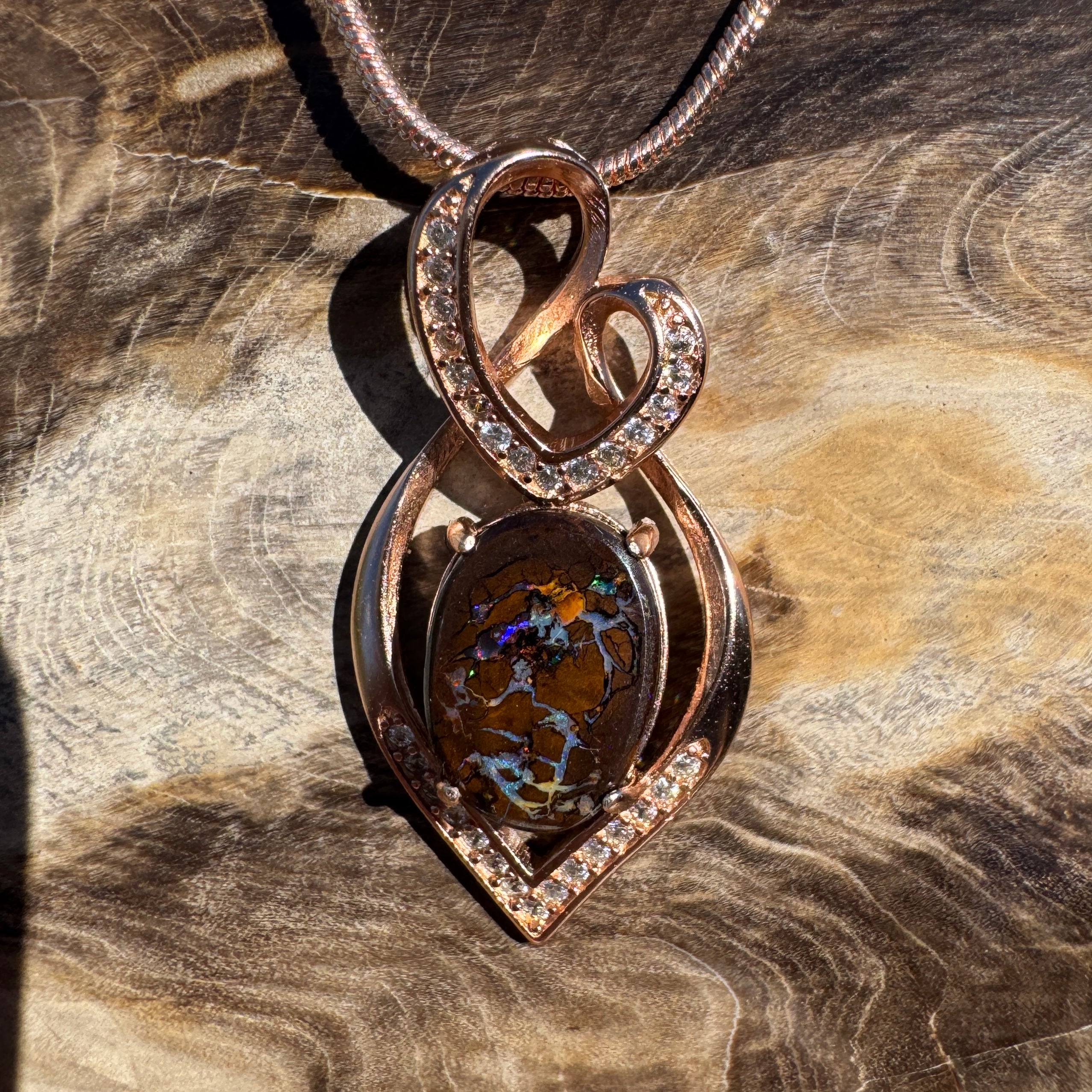 4.9ct Queensland Opal Pendant Necklace ~ 'Twelve Apostles Rose' | Rose Gold Coated 925 Sterling Silver | Solid Australian Opal