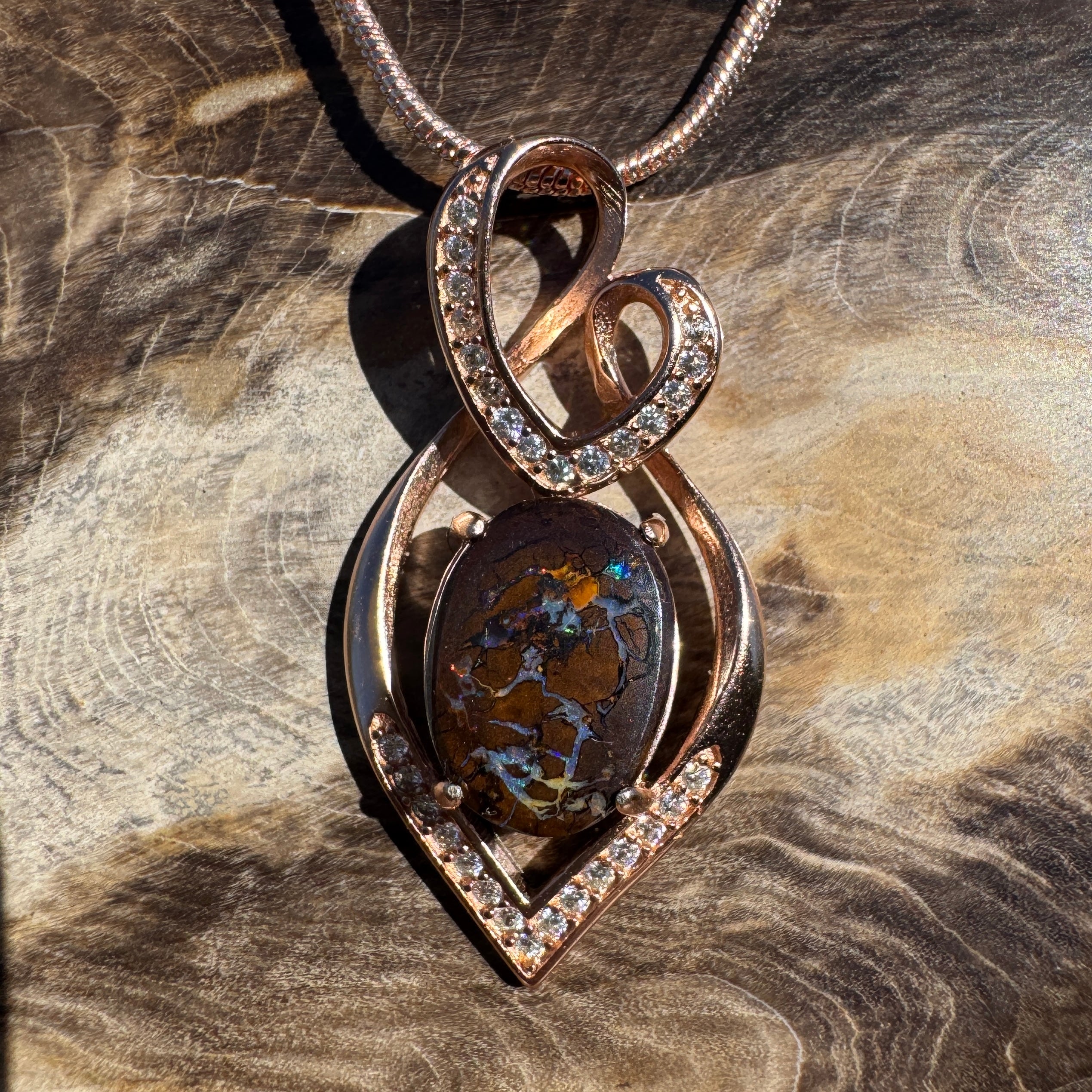 4.9ct Queensland Opal Pendant Necklace ~ 'Twelve Apostles Rose' | Rose Gold Coated 925 Sterling Silver | Solid Australian Opal