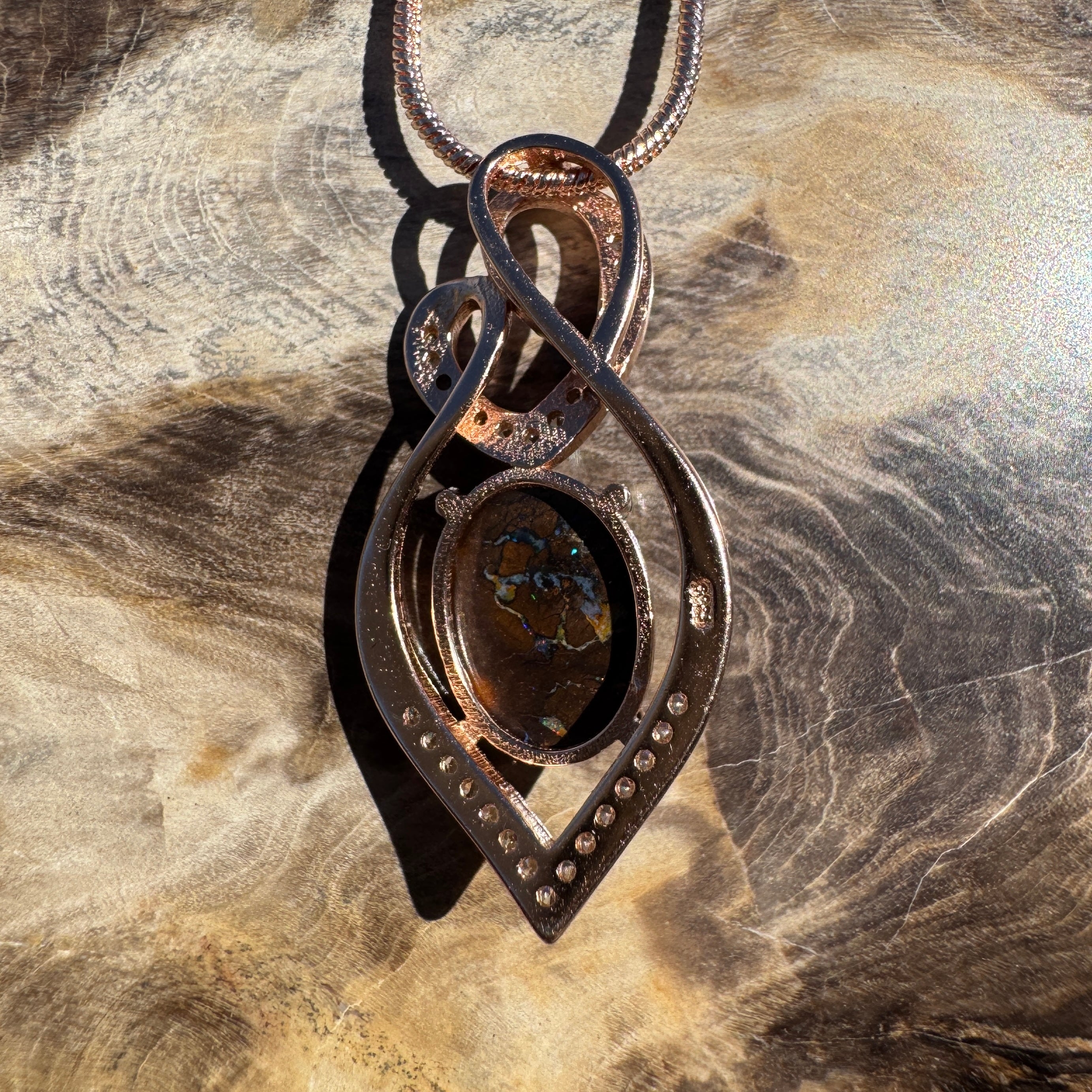 4.9ct Queensland Opal Pendant Necklace ~ 'Twelve Apostles Rose' | Rose Gold Coated 925 Sterling Silver | Solid Australian Opal