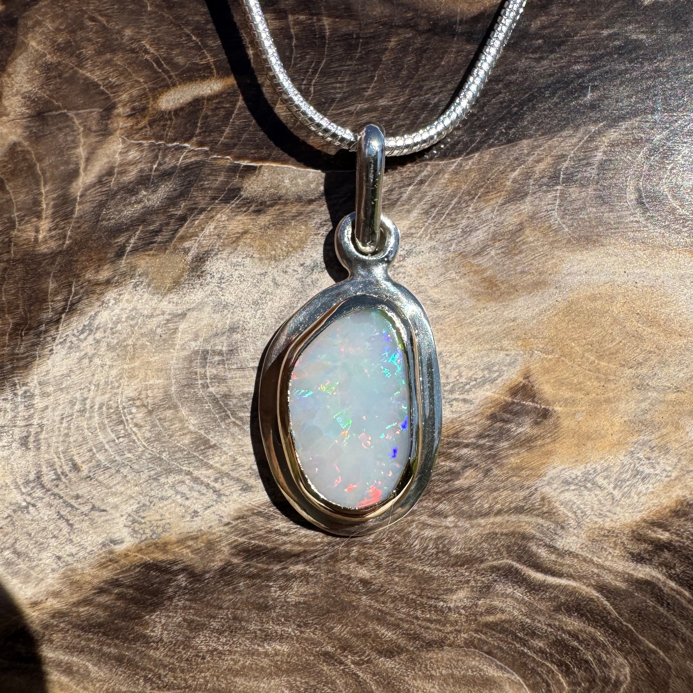 1.2ct Coober Pedy Opal Pendant Necklace ~ 'Purnululu Spectrum' | 9ct Yellow Gold and 925 Sterling Silver | Solid Australian Opal