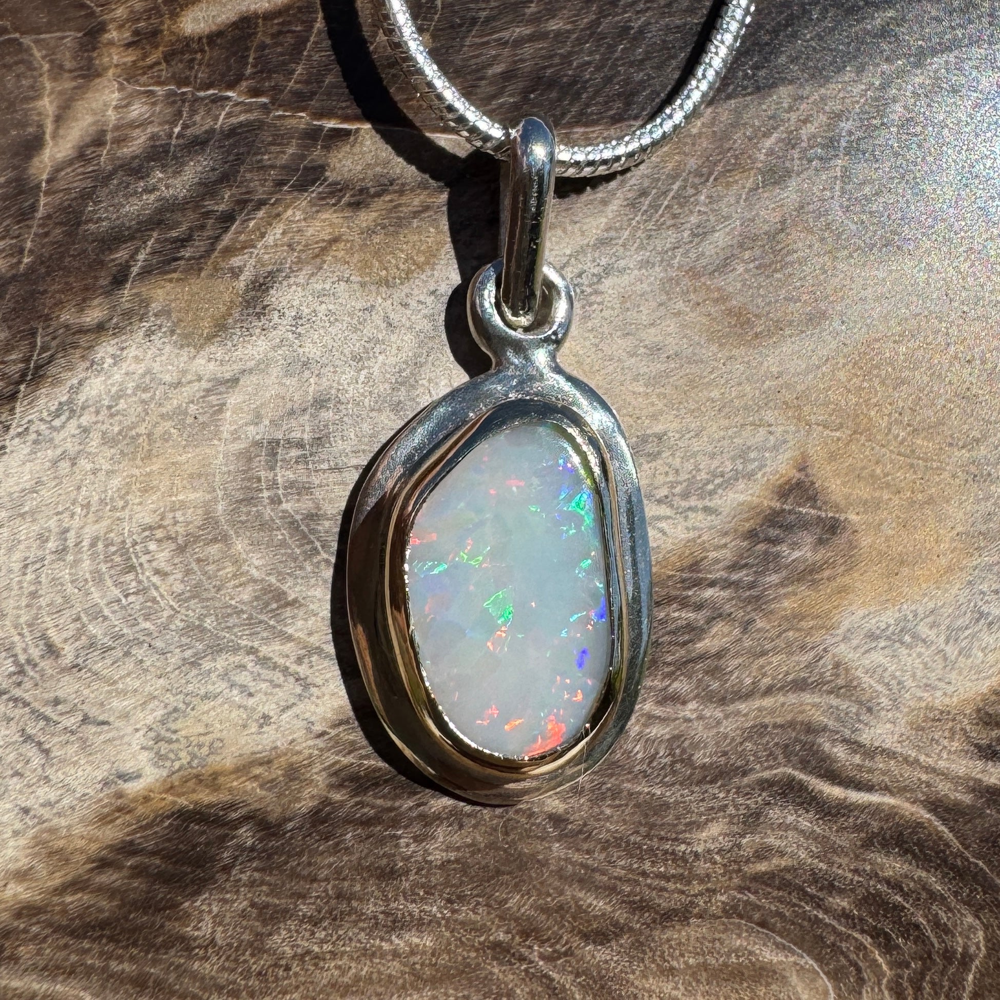 1.2ct Coober Pedy Opal Pendant Necklace ~ 'Purnululu Spectrum' | 9ct Yellow Gold and 925 Sterling Silver | Solid Australian Opal