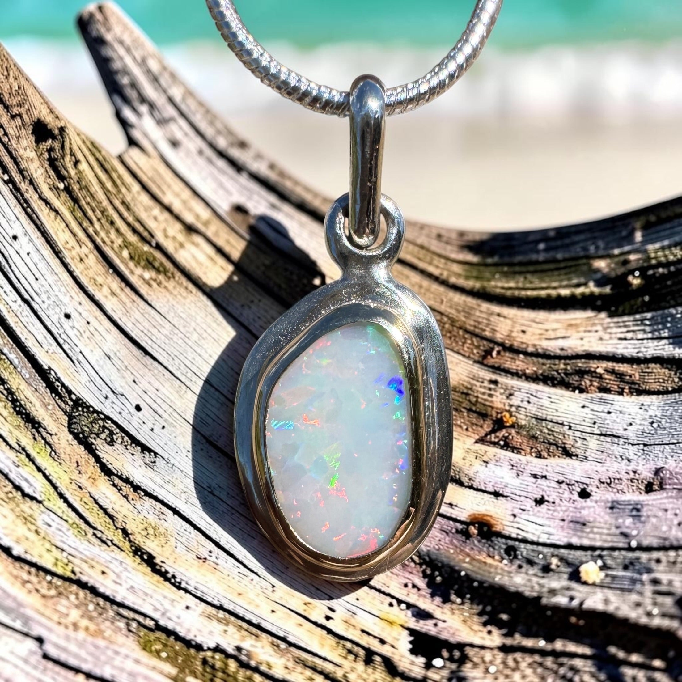 1.2ct Coober Pedy Opal Pendant Necklace ~ 'Purnululu Spectrum' | 9ct Yellow Gold and 925 Sterling Silver | Solid Australian Opal