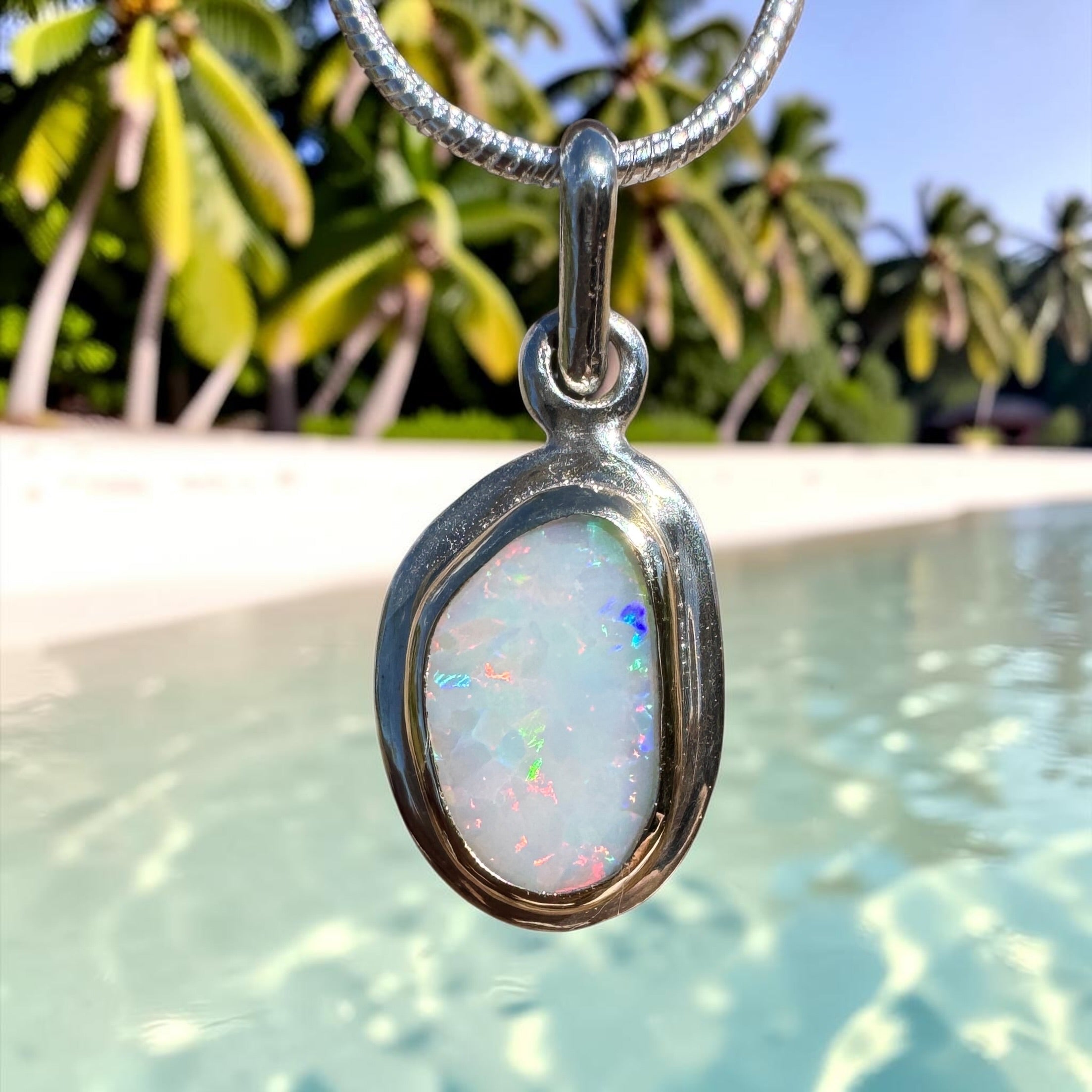 1.2ct Coober Pedy Opal Pendant Necklace ~ 'Purnululu Spectrum' | 9ct Yellow Gold and 925 Sterling Silver | Solid Australian Opal
