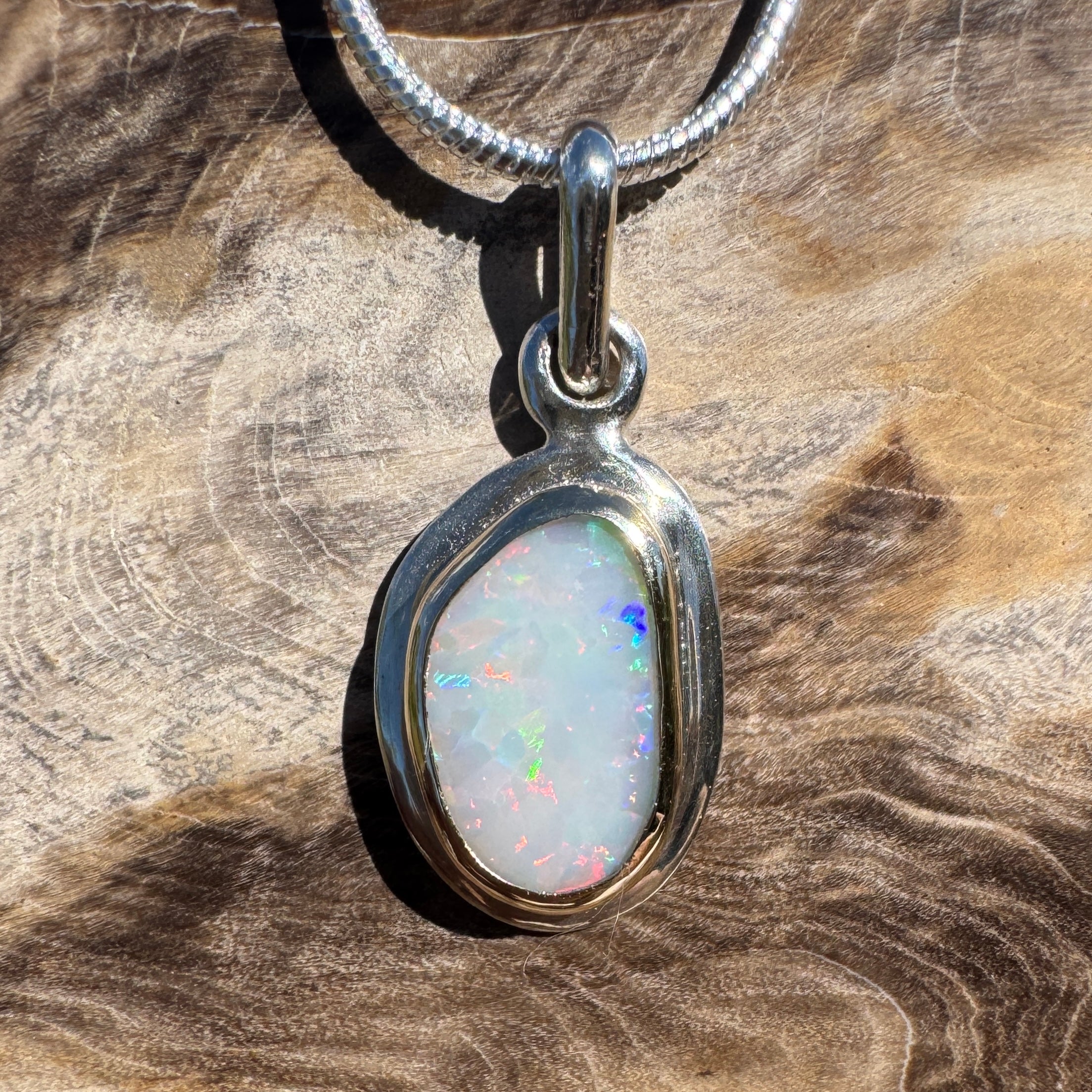1.2ct Coober Pedy Opal Pendant Necklace ~ 'Purnululu Spectrum' | 9ct Yellow Gold and 925 Sterling Silver | Solid Australian Opal