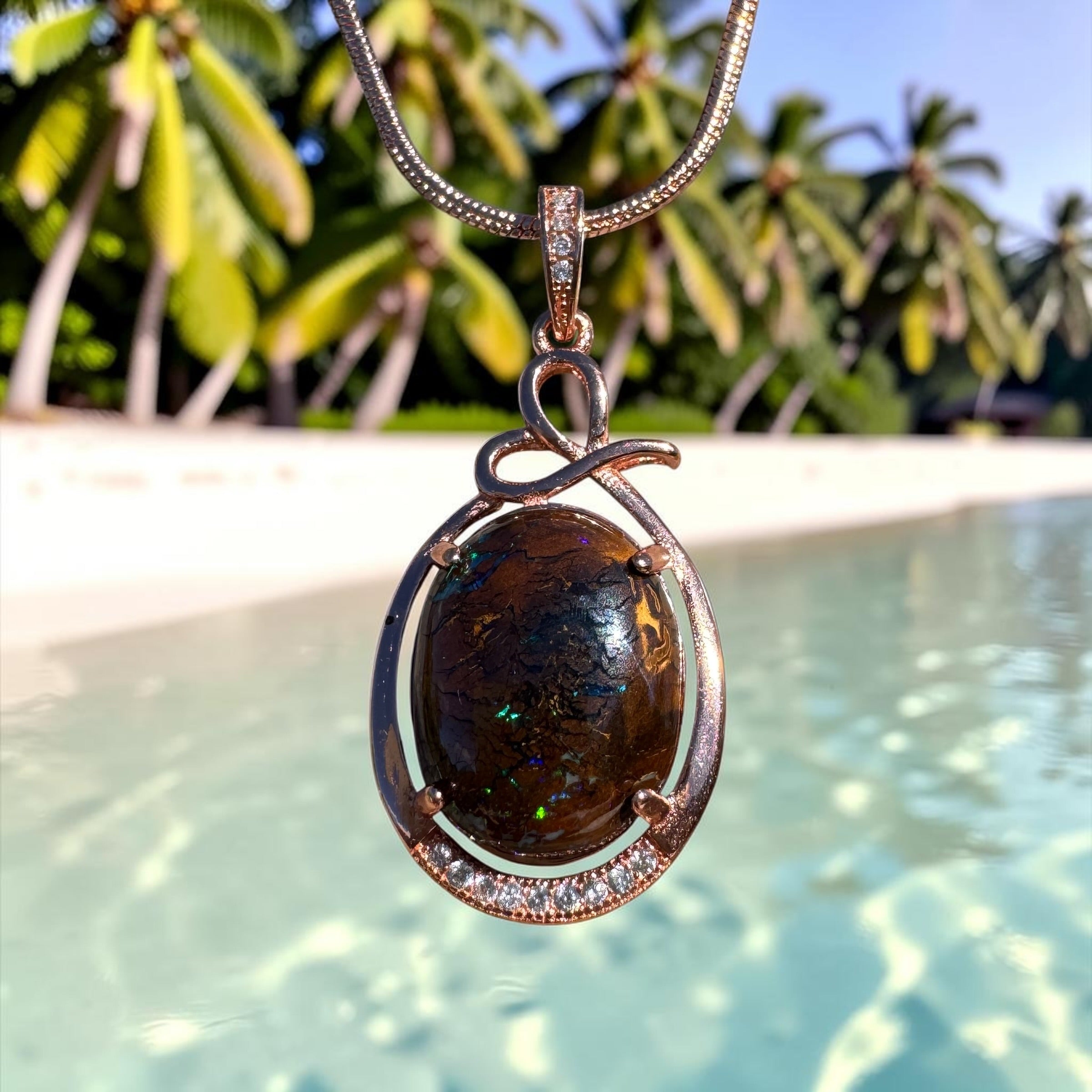 9.8ct Queensland Opal Pendant Necklace ~ 'Mount Buffalo Blues' | Rose Gold Coated 925 Sterling Silver | Solid Australian Opal