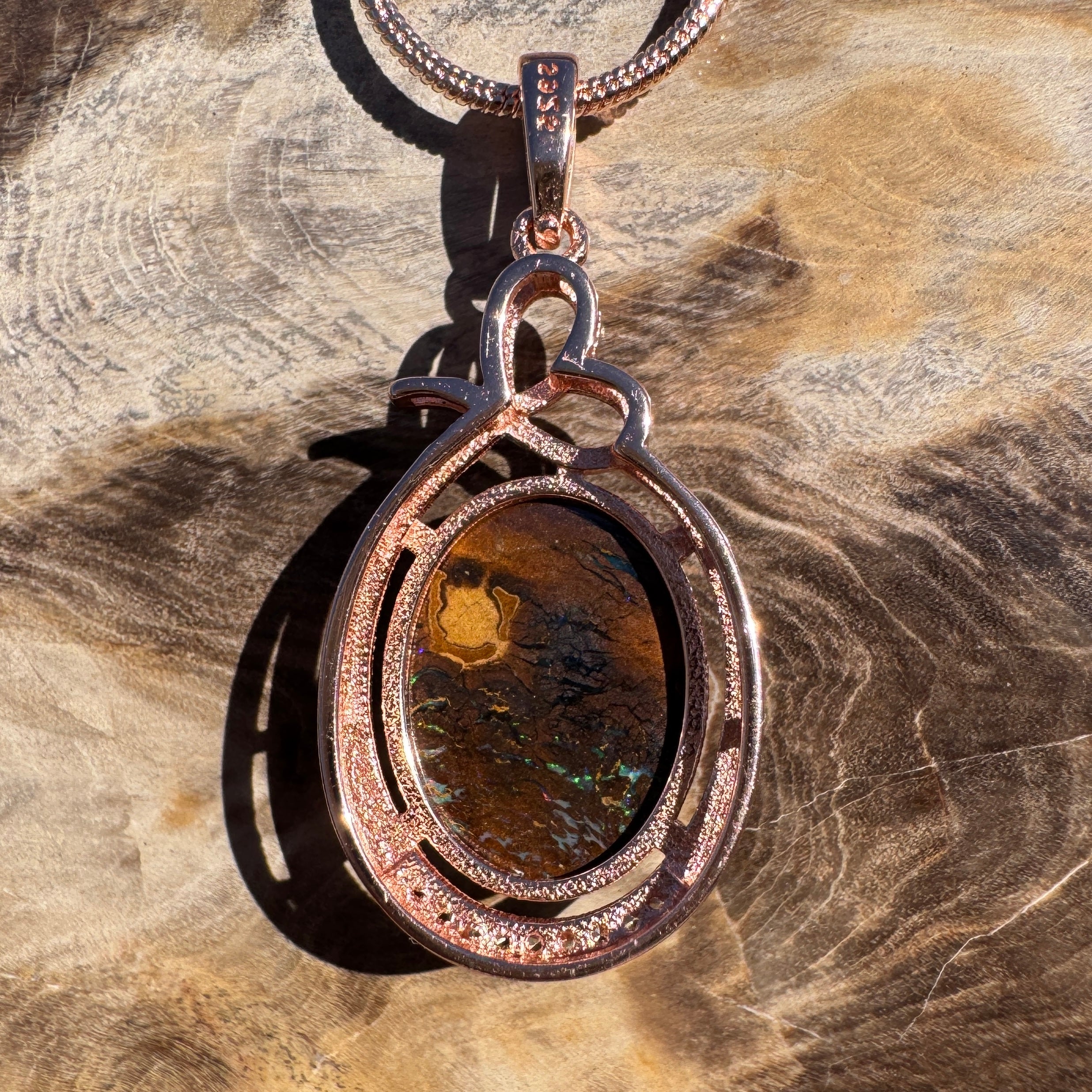 9.8ct Queensland Opal Pendant Necklace ~ 'Mount Buffalo Blues' | Rose Gold Coated 925 Sterling Silver | Solid Australian Opal