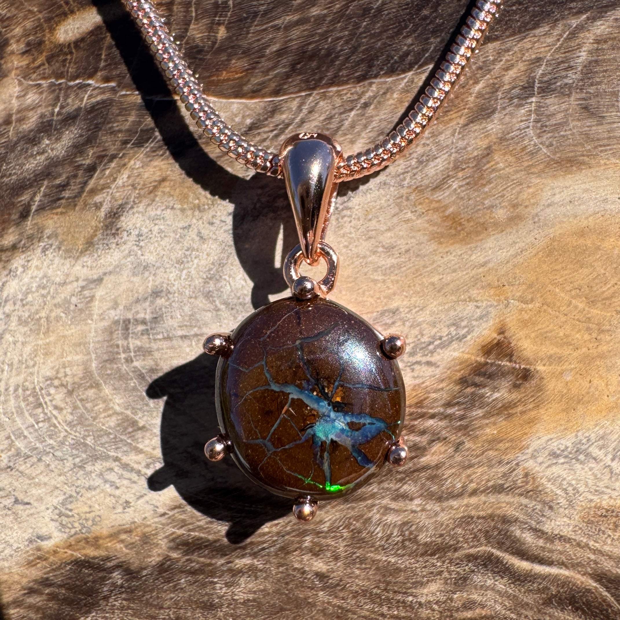 1.6ct Queensland Opal Pendant Necklace ~ 'Coffs Coast Green' | Rose Gold Coated 925 Sterling Silver | Solid Australian Opal