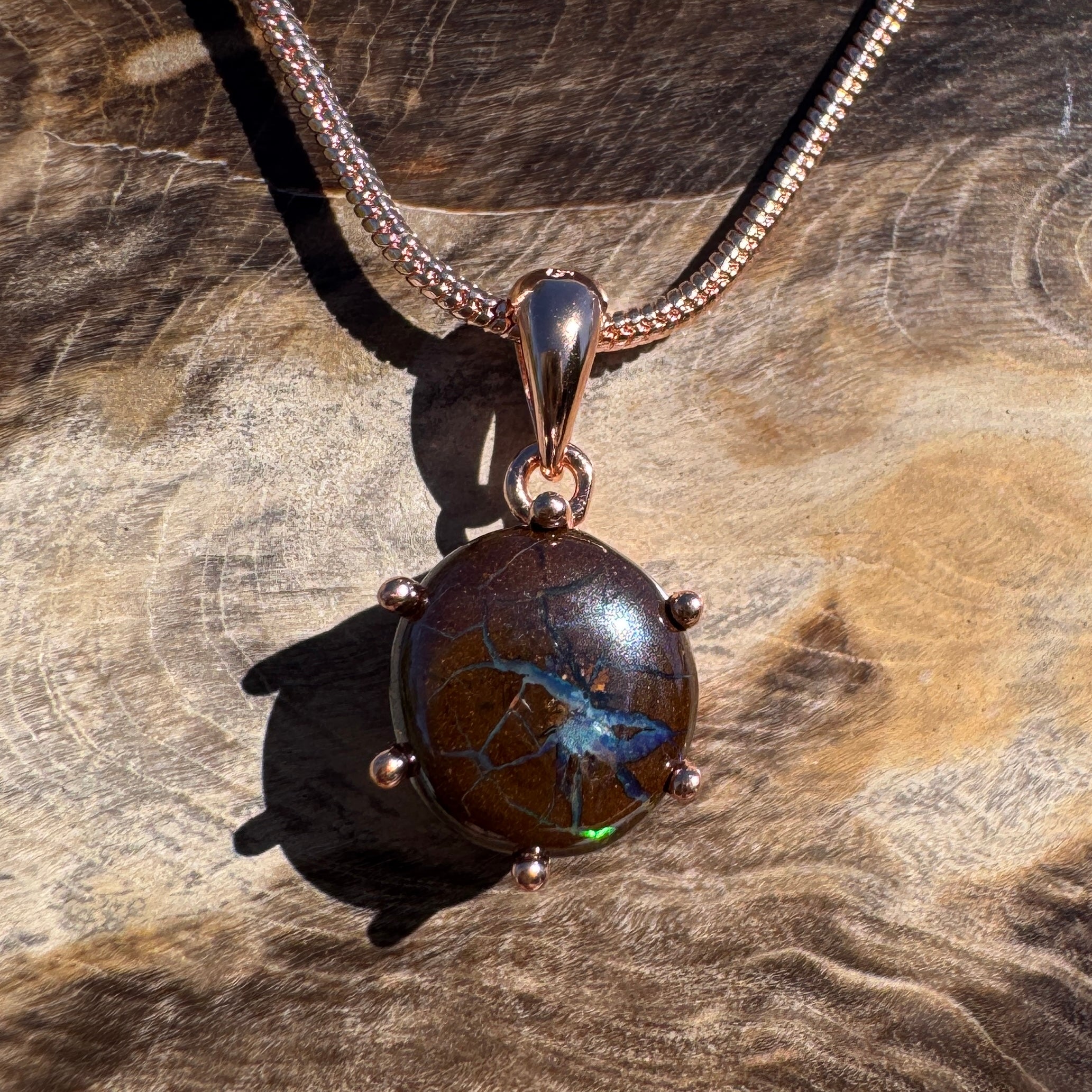 1.6ct Queensland Opal Pendant Necklace ~ 'Coffs Coast Green' | Rose Gold Coated 925 Sterling Silver | Solid Australian Opal