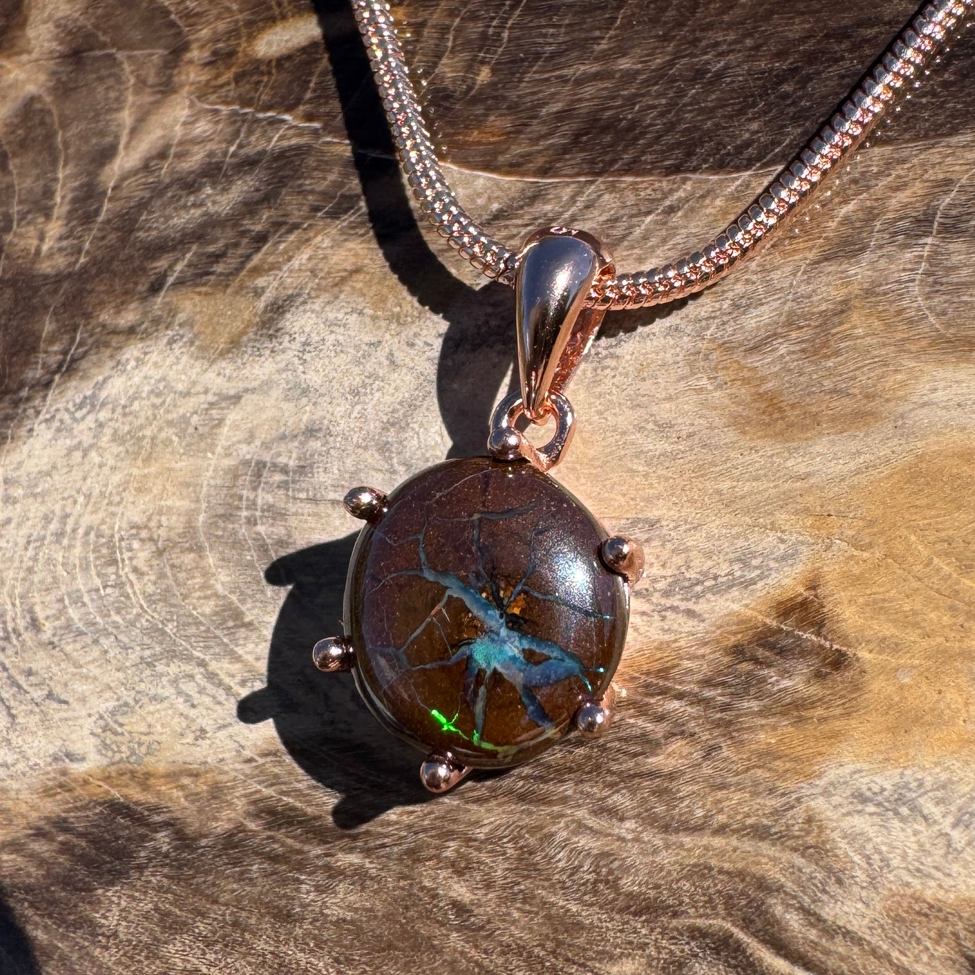 1.6ct Queensland Opal Pendant Necklace ~ 'Coffs Coast Green' | Rose Gold Coated 925 Sterling Silver | Solid Australian Opal
