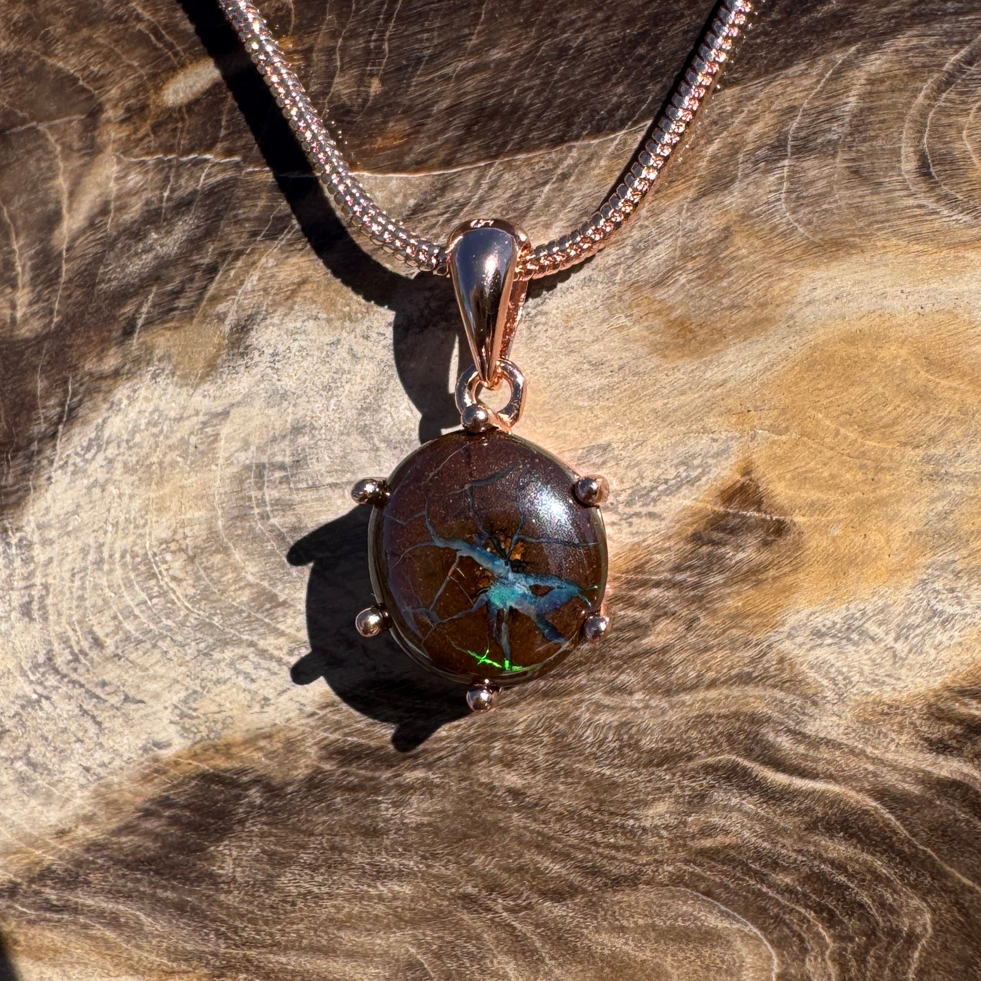 1.6ct Queensland Opal Pendant Necklace ~ 'Coffs Coast Green' | Rose Gold Coated 925 Sterling Silver | Solid Australian Opal
