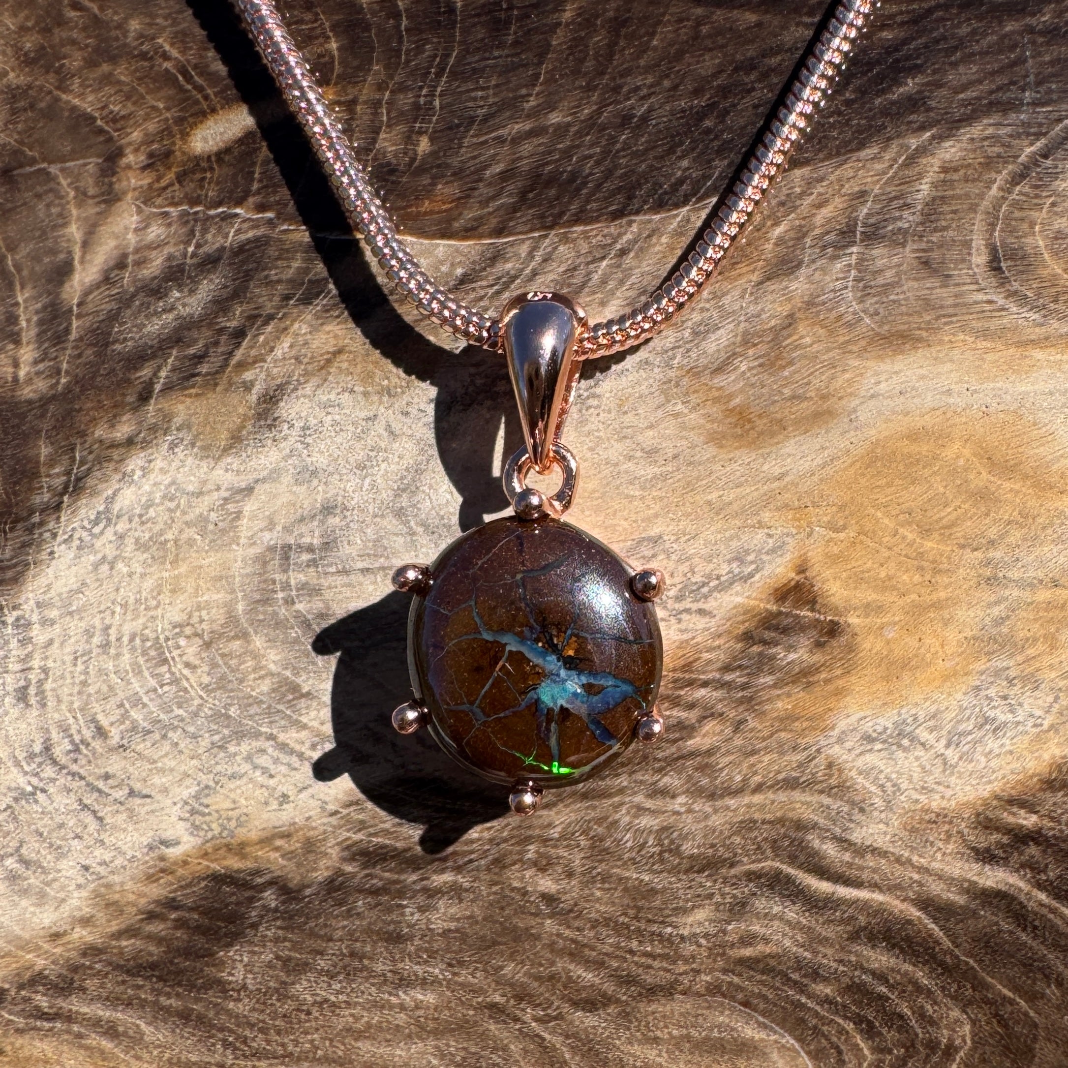 1.6ct Queensland Opal Pendant Necklace ~ 'Coffs Coast Green' | Rose Gold Coated 925 Sterling Silver | Solid Australian Opal
