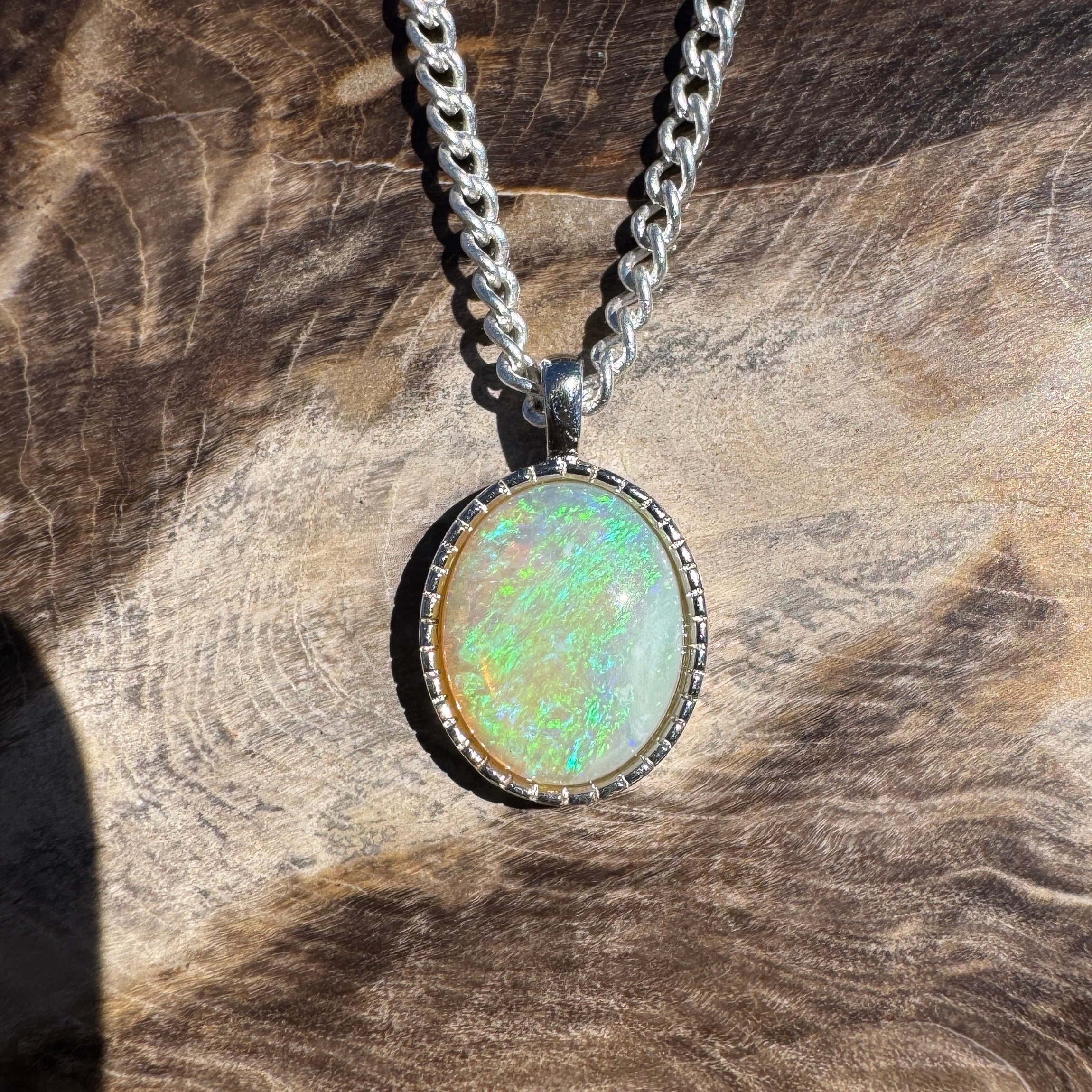 1.2ct Coober Pedy Opal Pendant Necklace ~ 'Lamington Blue' | 925 Sterling Silver | Solid Australian Opal