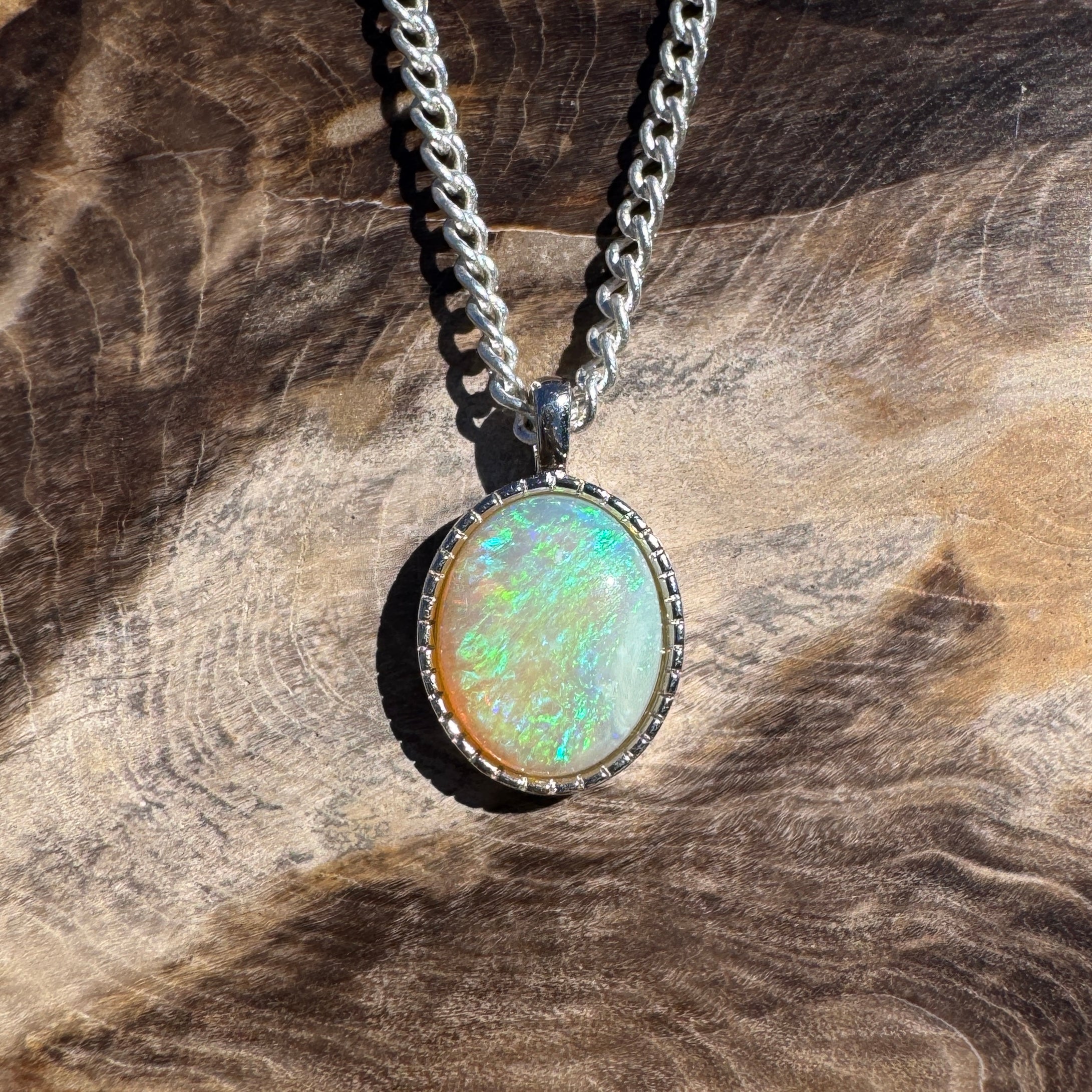 1.2ct Coober Pedy Opal Pendant Necklace ~ 'Lamington Blue' | 925 Sterling Silver | Solid Australian Opal