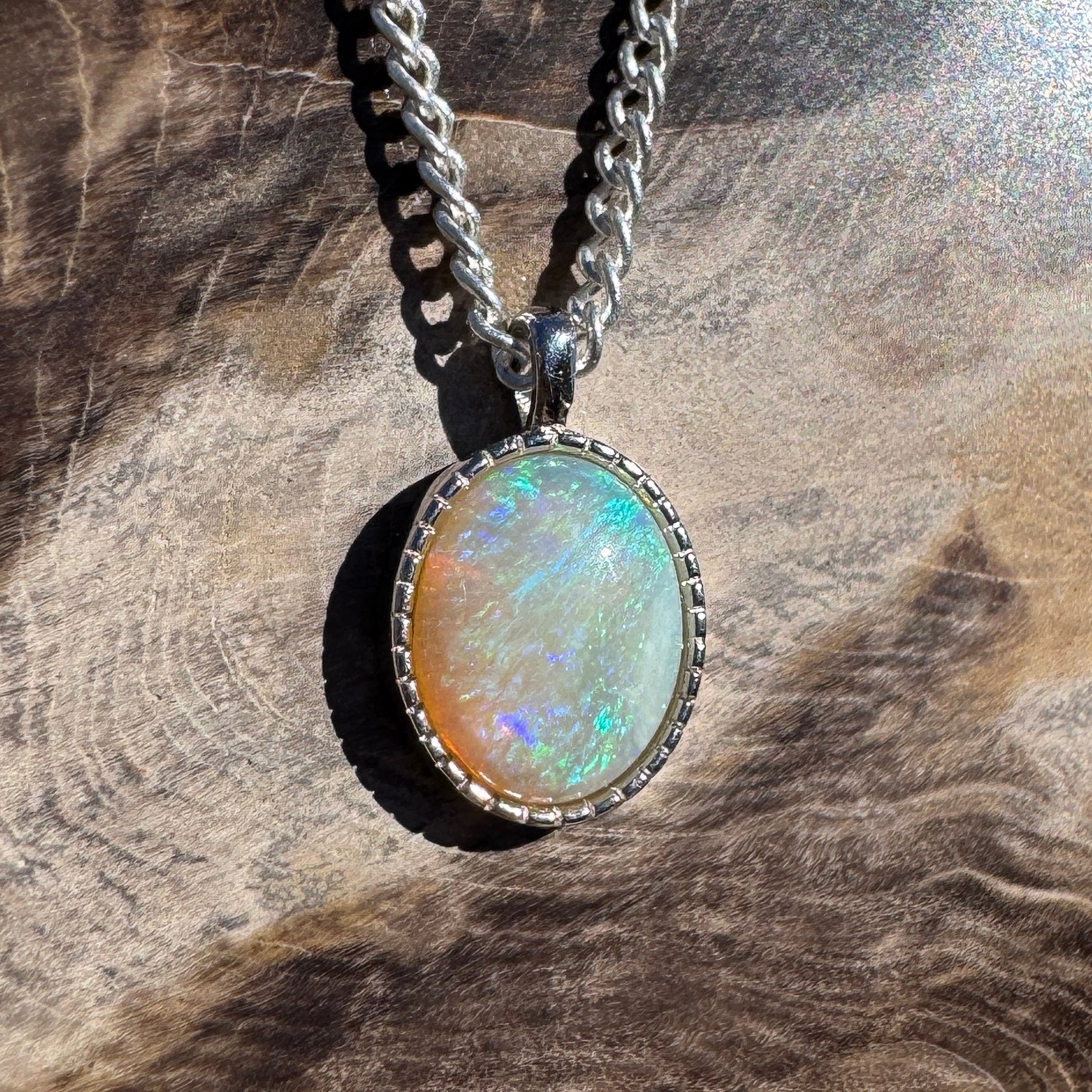 1.2ct Coober Pedy Opal Pendant Necklace ~ 'Lamington Blue' | 925 Sterling Silver | Solid Australian Opal