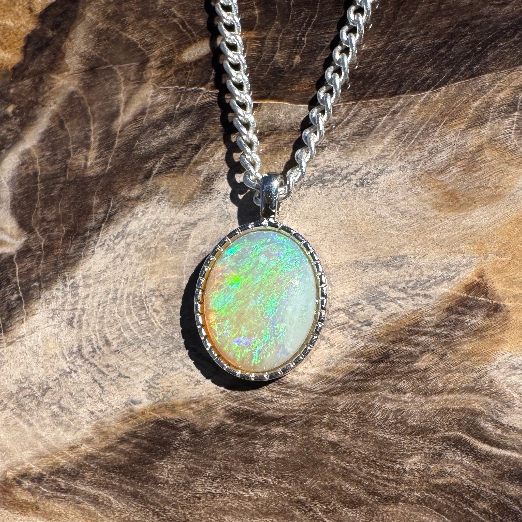 1.2ct Coober Pedy Opal Pendant Necklace ~ 'Lamington Blue' | 925 Sterling Silver | Solid Australian Opal