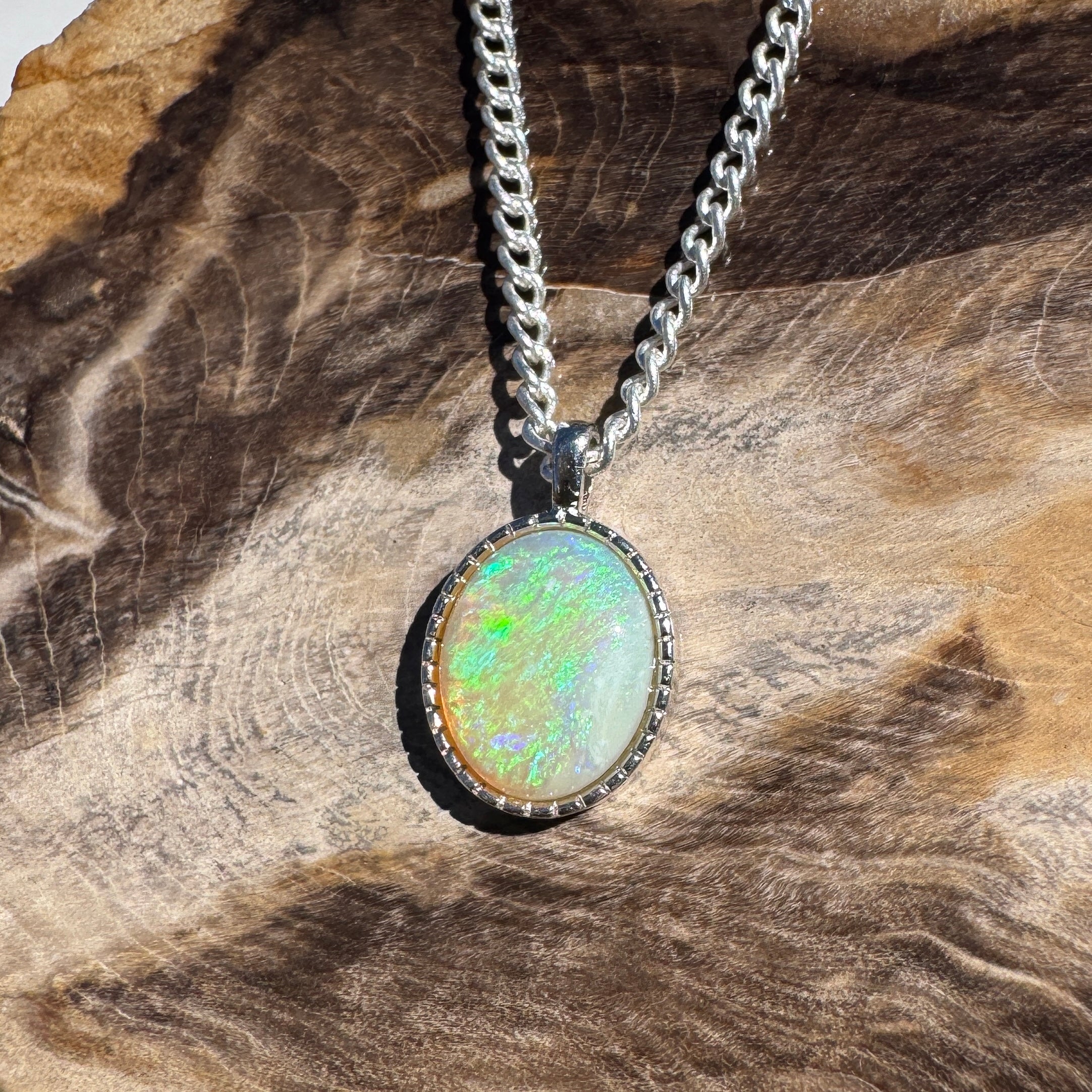 1.2ct Coober Pedy Opal Pendant Necklace ~ 'Lamington Blue' | 925 Sterling Silver | Solid Australian Opal