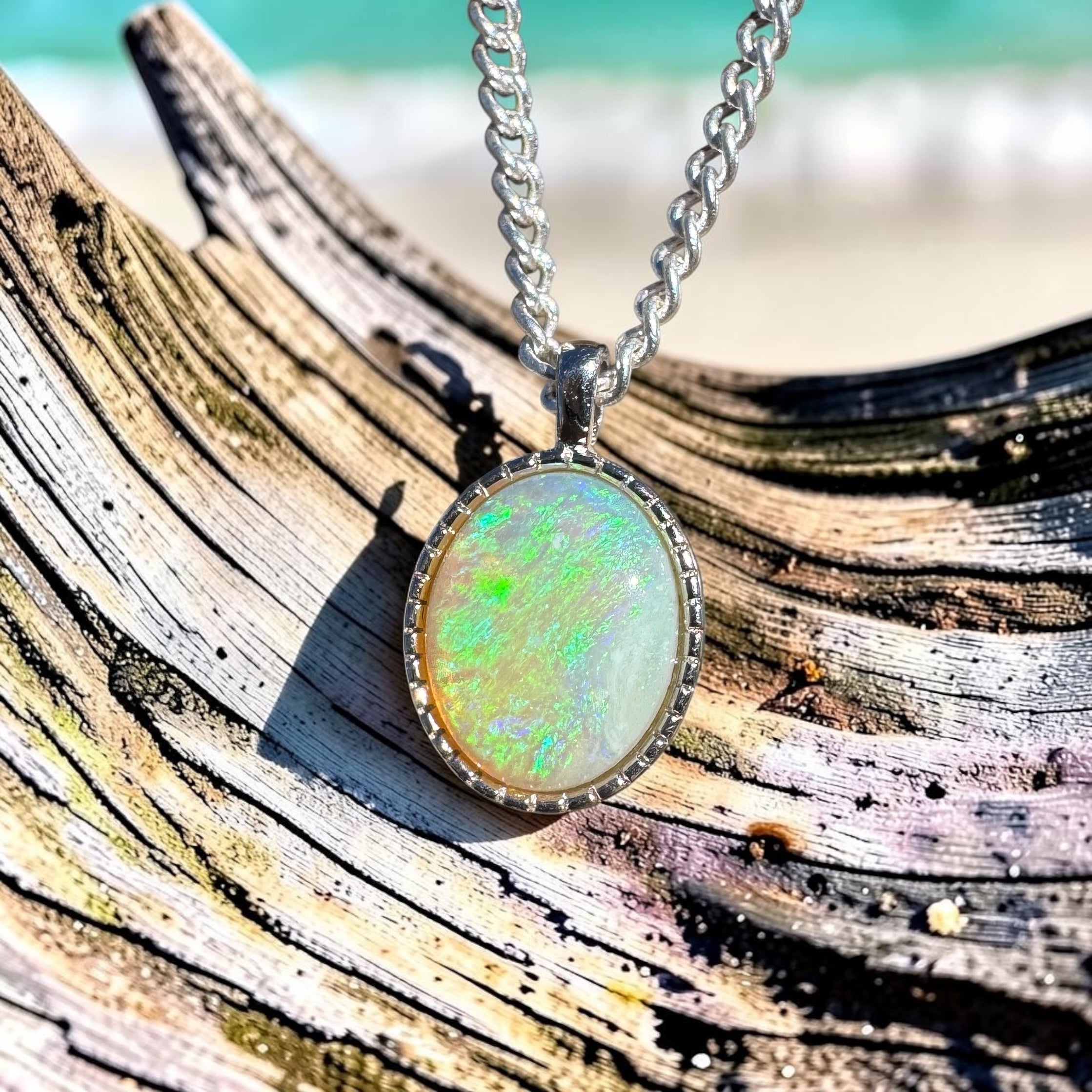 1.2ct Coober Pedy Opal Pendant Necklace ~ 'Lamington Blue' | 925 Sterling Silver | Solid Australian Opal