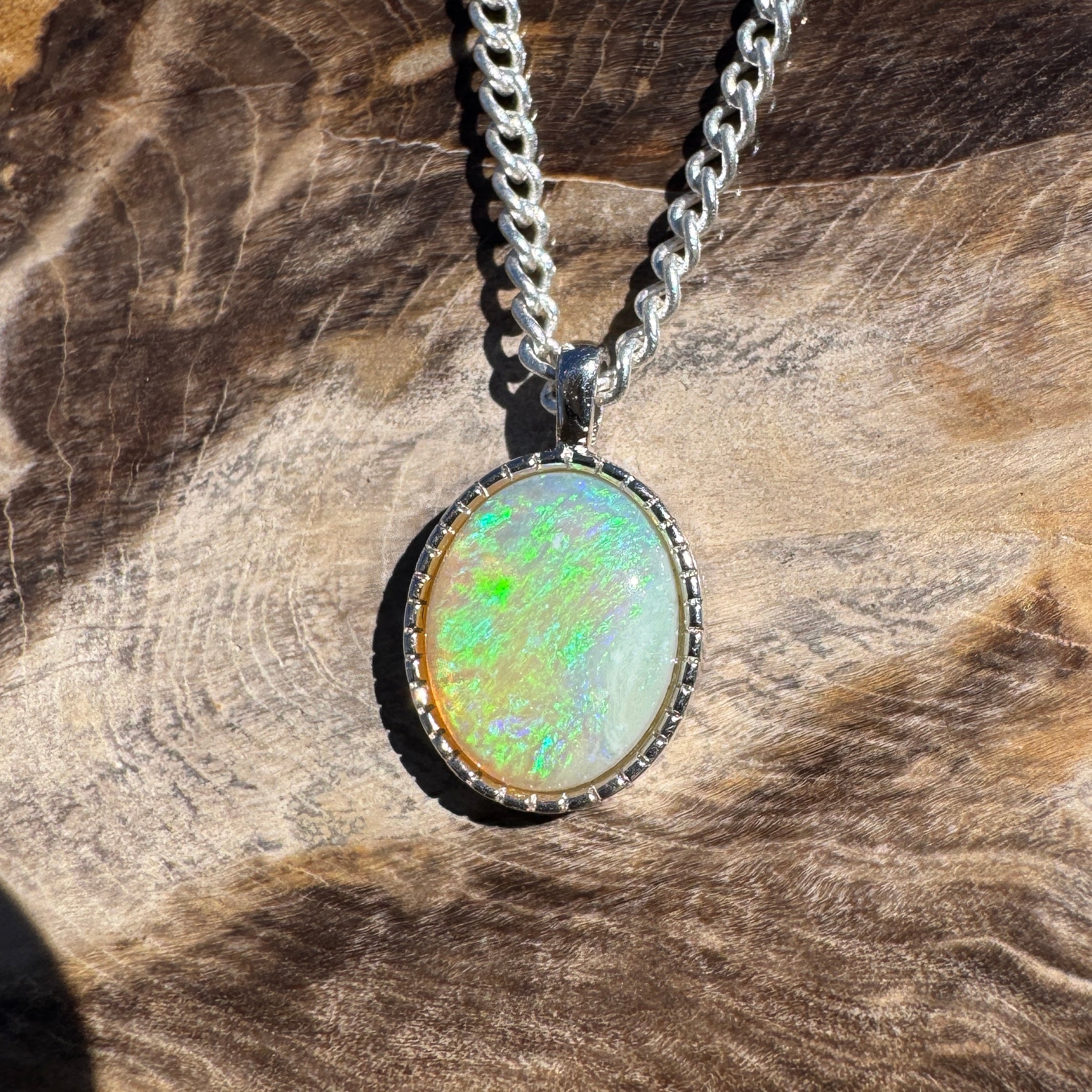 1.2ct Coober Pedy Opal Pendant Necklace ~ 'Lamington Blue' | 925 Sterling Silver | Solid Australian Opal