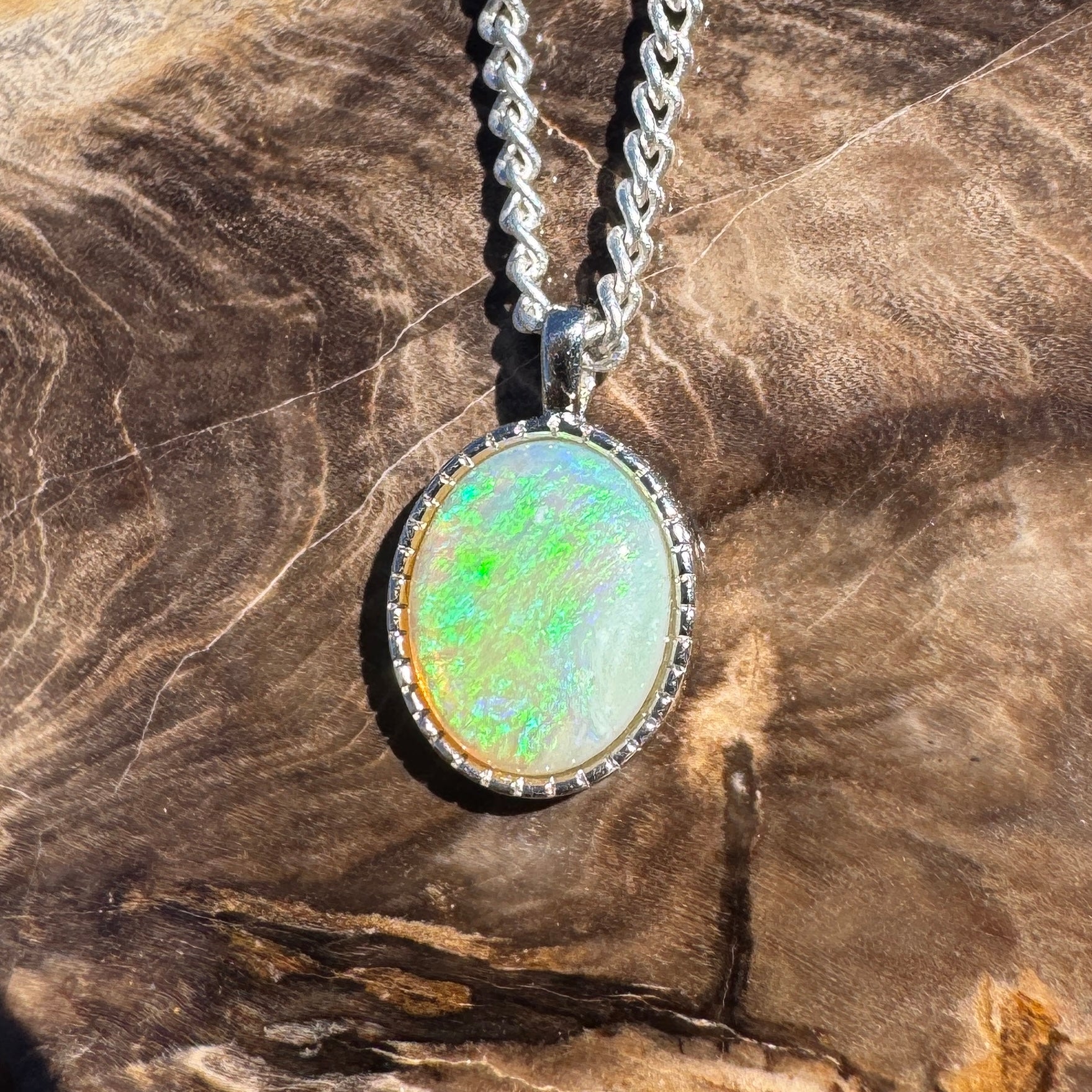 1.2ct Coober Pedy Opal Pendant Necklace ~ 'Lamington Blue' | 925 Sterling Silver | Solid Australian Opal