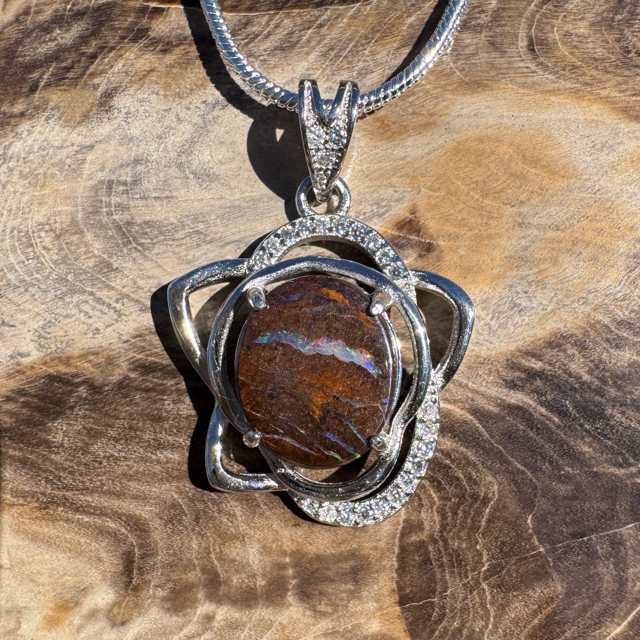 7.6ct Queensland Opal Pendant Necklace ~ 'Blue Mountains Sunset' | 925 Sterling Silver | Solid Australian Opal