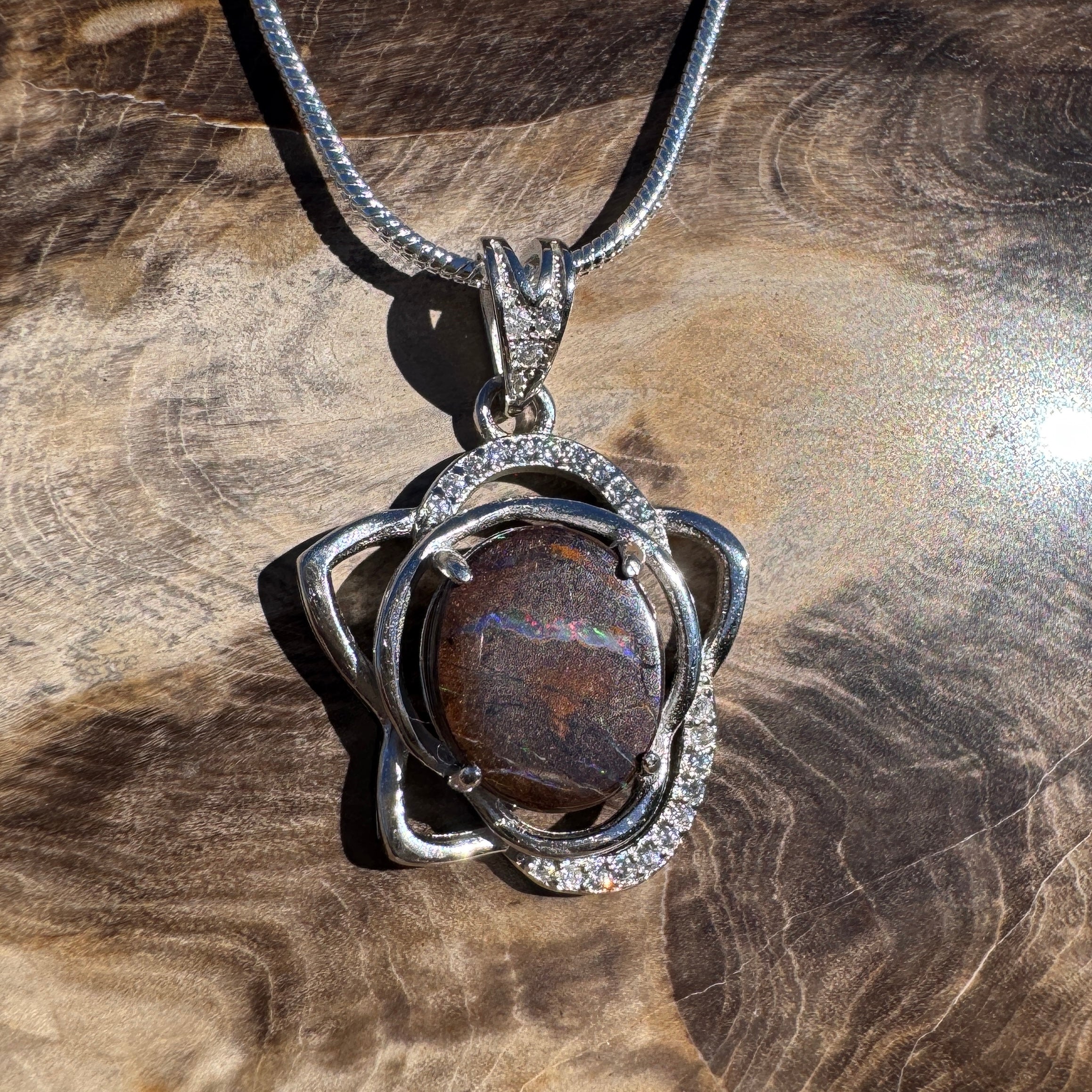 7.6ct Queensland Opal Pendant Necklace ~ 'Blue Mountains Sunset' | 925 Sterling Silver | Solid Australian Opal