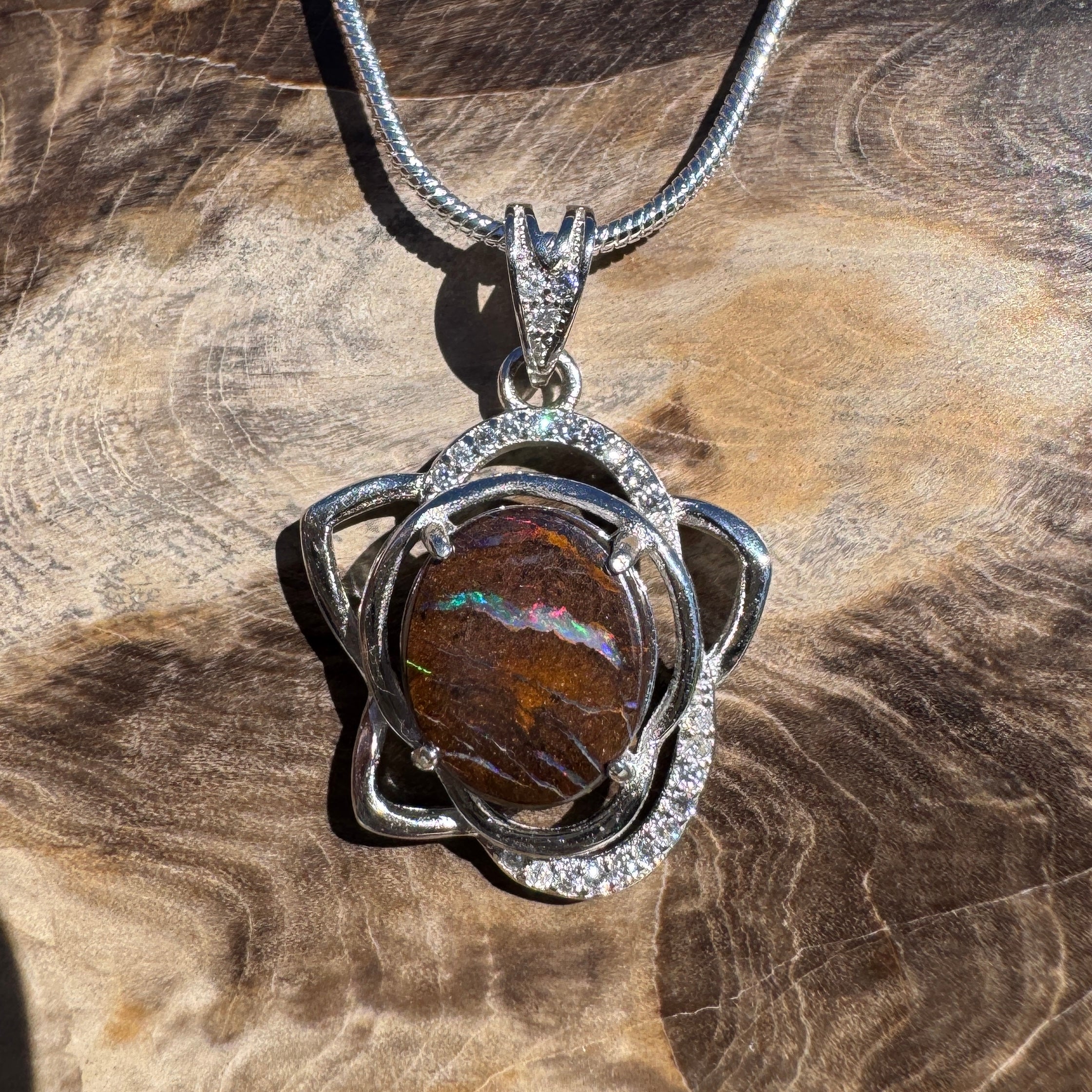 7.6ct Queensland Opal Pendant Necklace ~ 'Blue Mountains Sunset' | 925 Sterling Silver | Solid Australian Opal