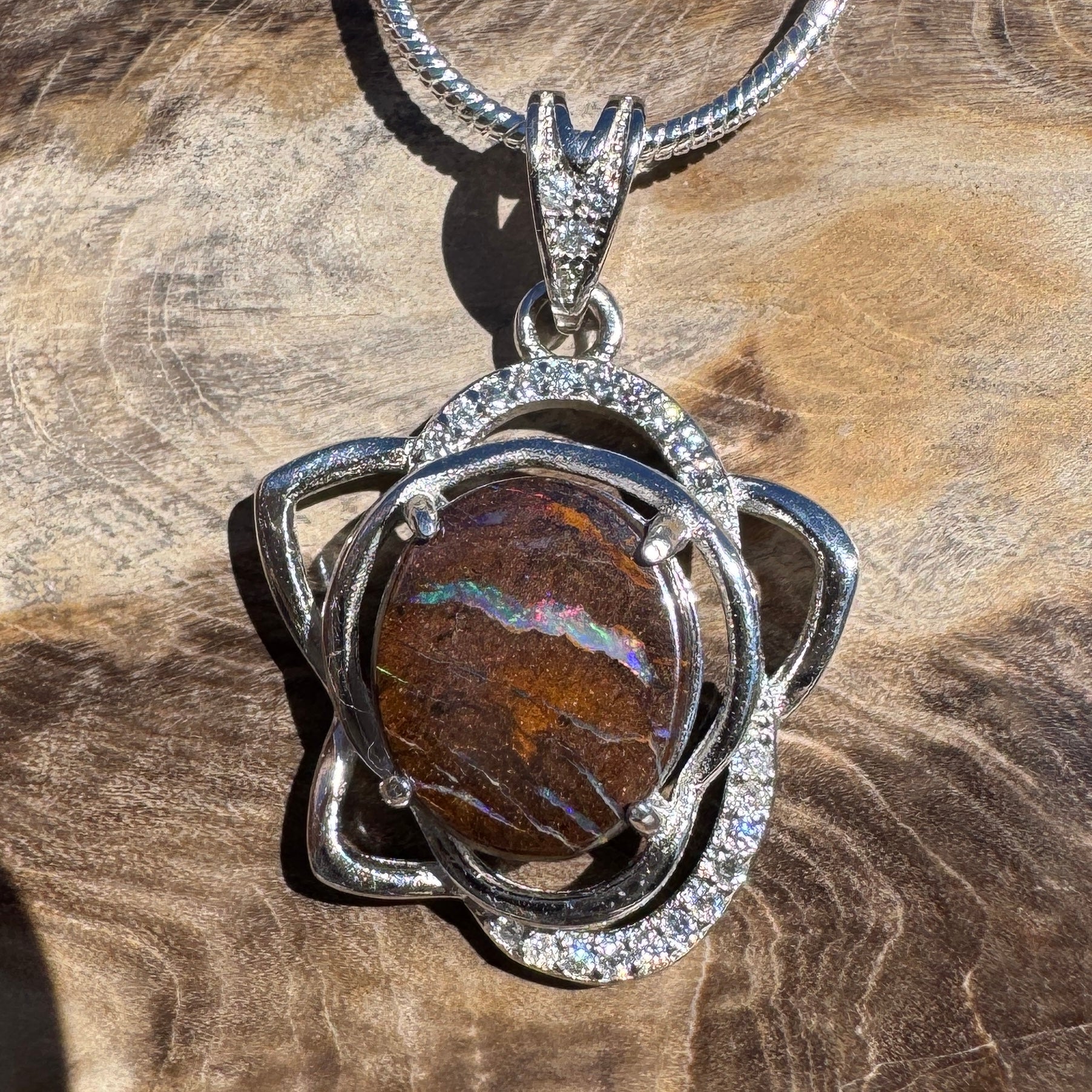 7.6ct Queensland Opal Pendant Necklace ~ 'Blue Mountains Sunset' | 925 Sterling Silver | Solid Australian Opal