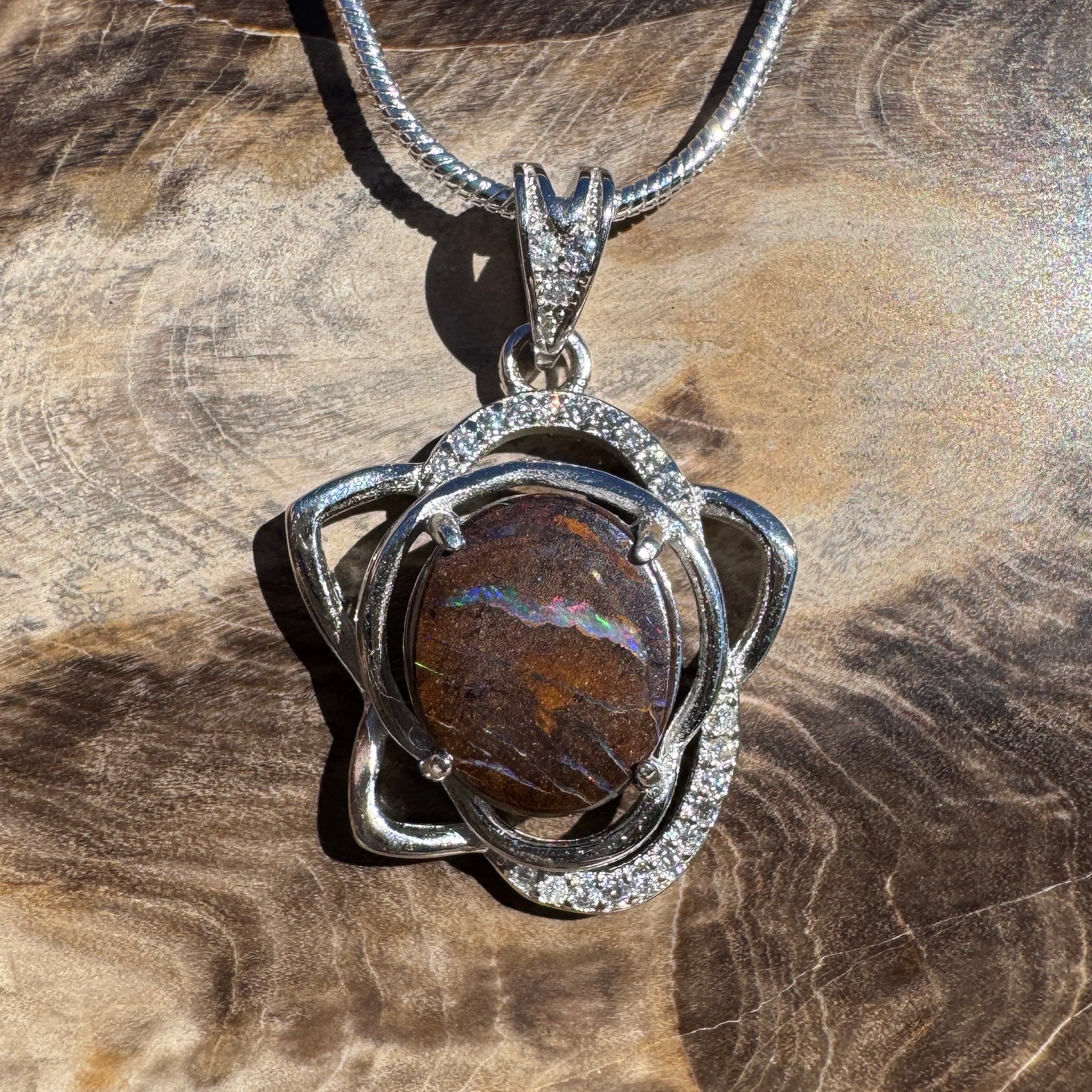 7.6ct Queensland Opal Pendant Necklace ~ 'Blue Mountains Sunset' | 925 Sterling Silver | Solid Australian Opal