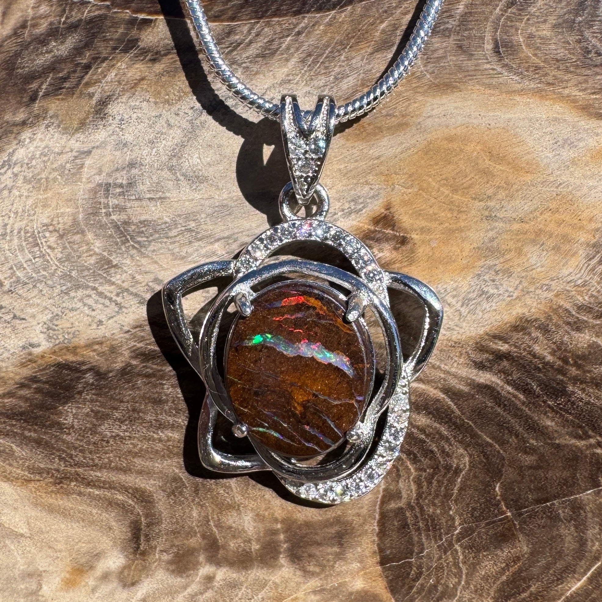 7.6ct Queensland Opal Pendant Necklace ~ 'Blue Mountains Sunset' | 925 Sterling Silver | Solid Australian Opal