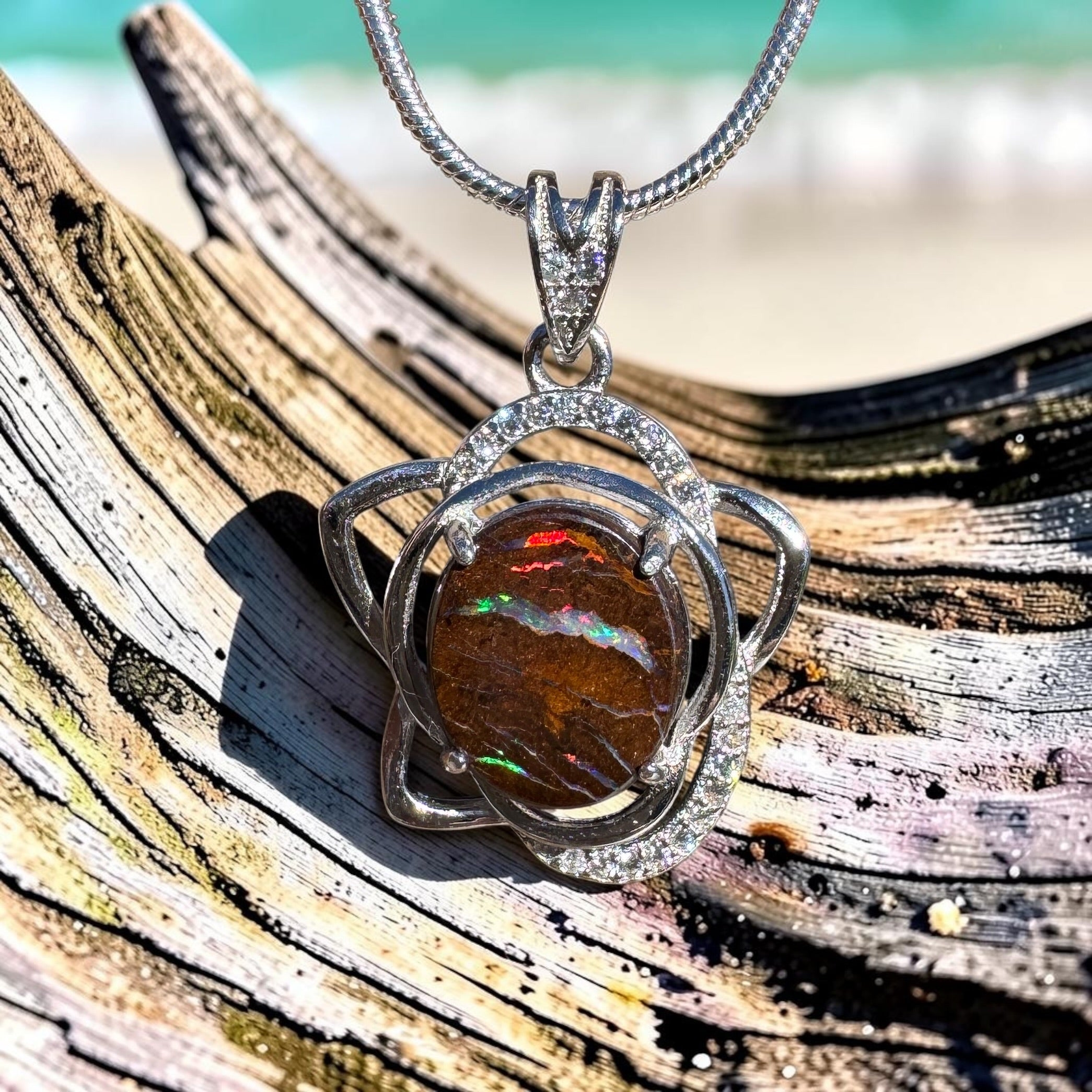 7.6ct Queensland Opal Pendant Necklace ~ 'Blue Mountains Sunset' | 925 Sterling Silver | Solid Australian Opal
