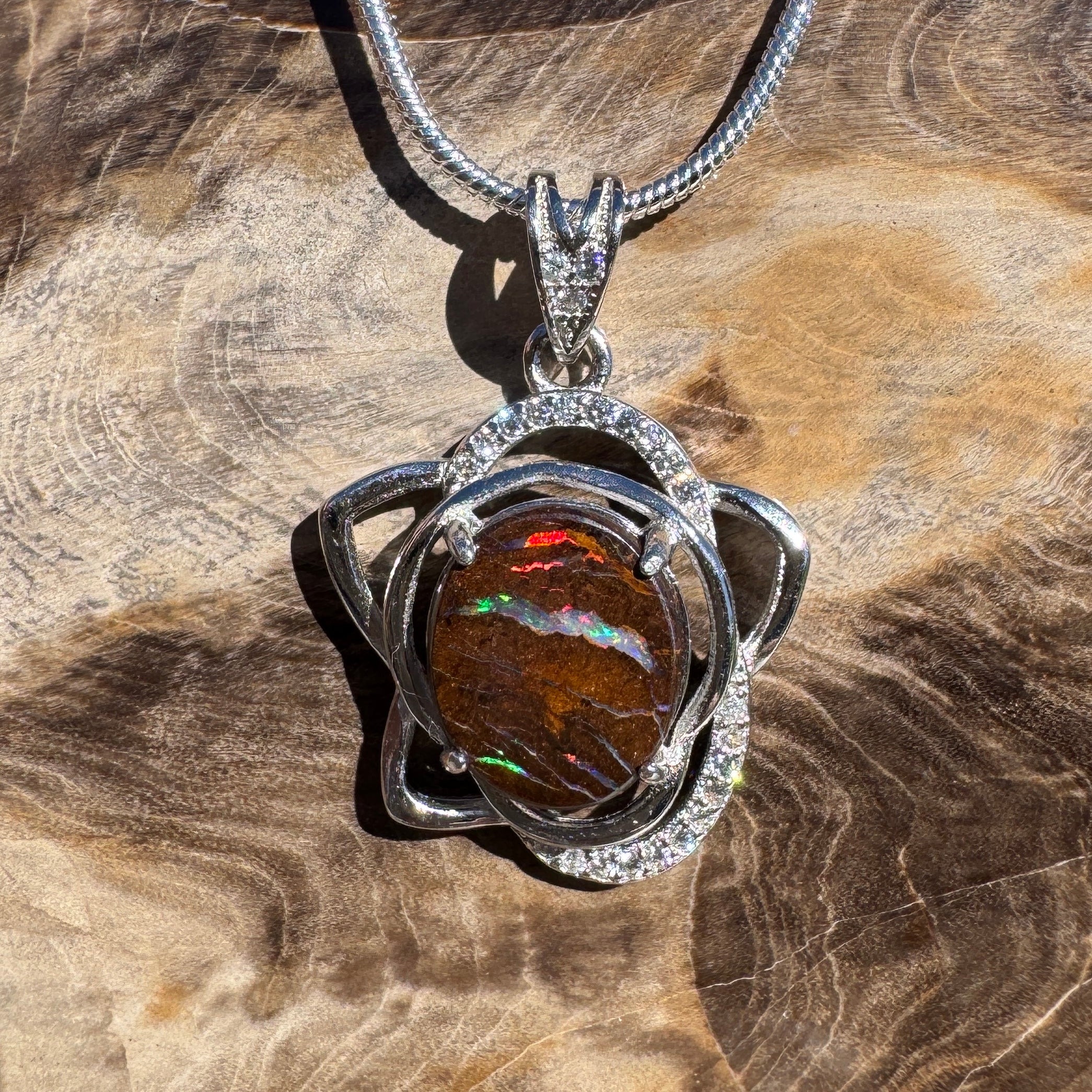 7.6ct Queensland Opal Pendant Necklace ~ 'Blue Mountains Sunset' | 925 Sterling Silver | Solid Australian Opal
