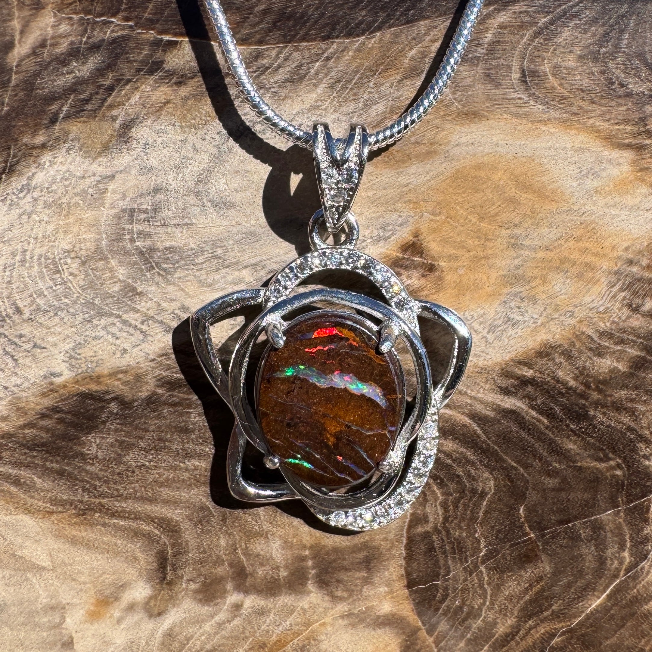 7.6ct Queensland Opal Pendant Necklace ~ 'Blue Mountains Sunset' | 925 Sterling Silver | Solid Australian Opal