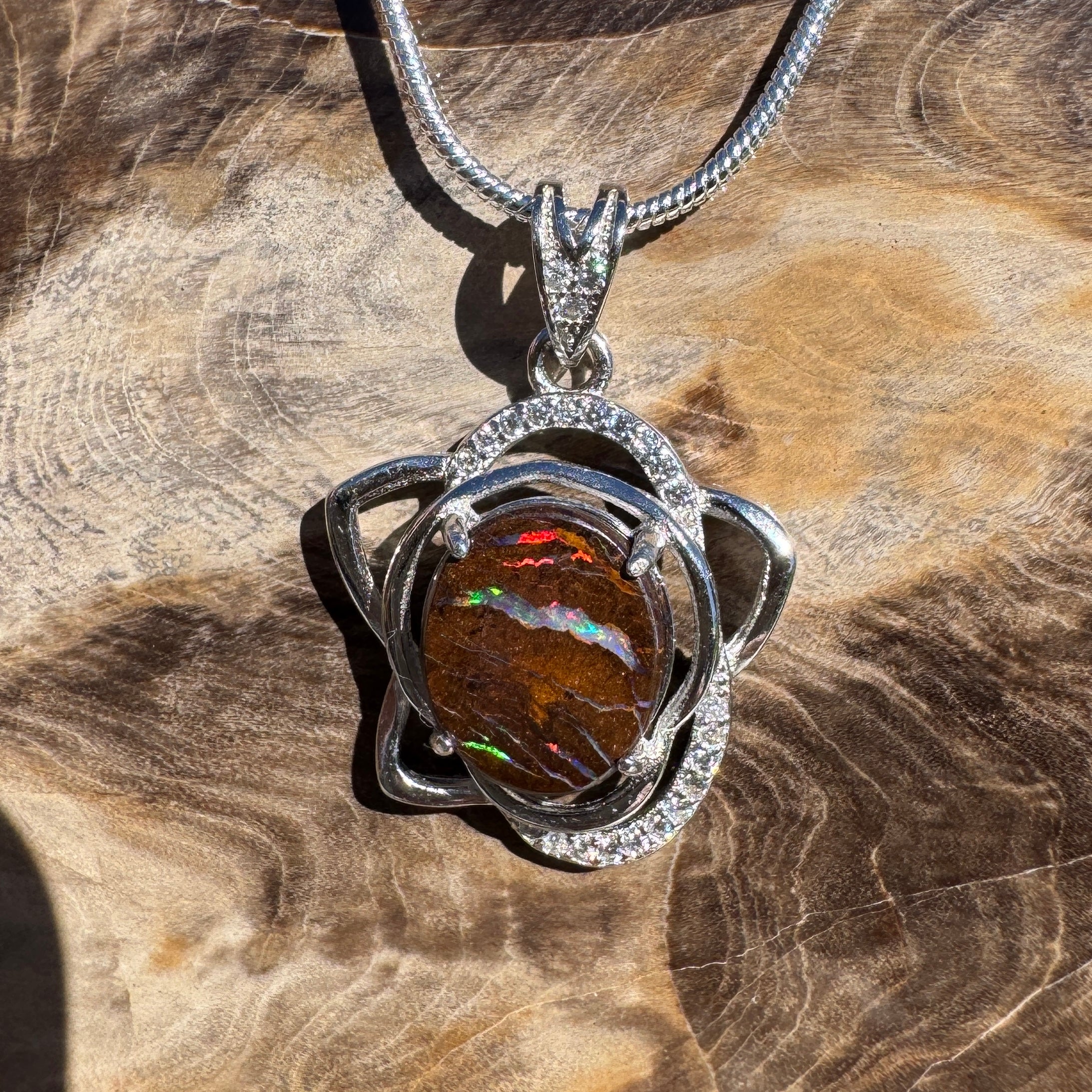 7.6ct Queensland Opal Pendant Necklace ~ 'Blue Mountains Sunset' | 925 Sterling Silver | Solid Australian Opal